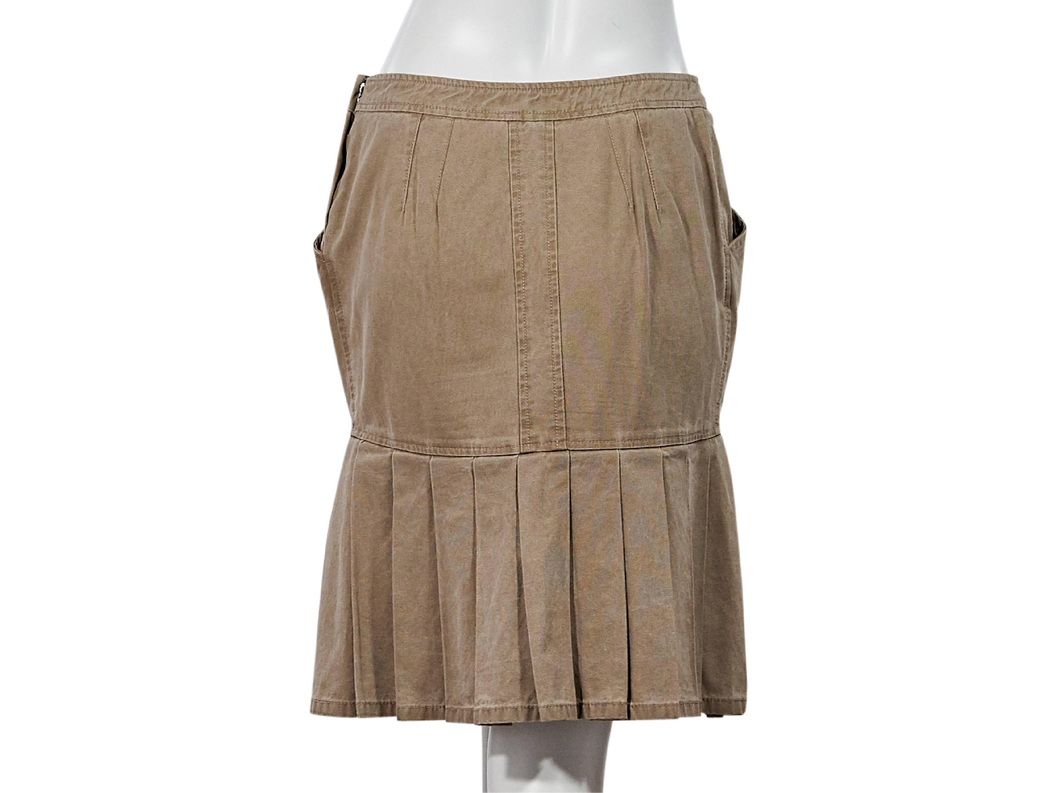 Brown Tan Chanel Pleated Denim Skirt