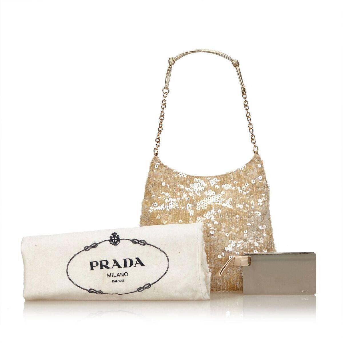 Champagne Prada Sequin Evening Bag In Good Condition In New York, NY