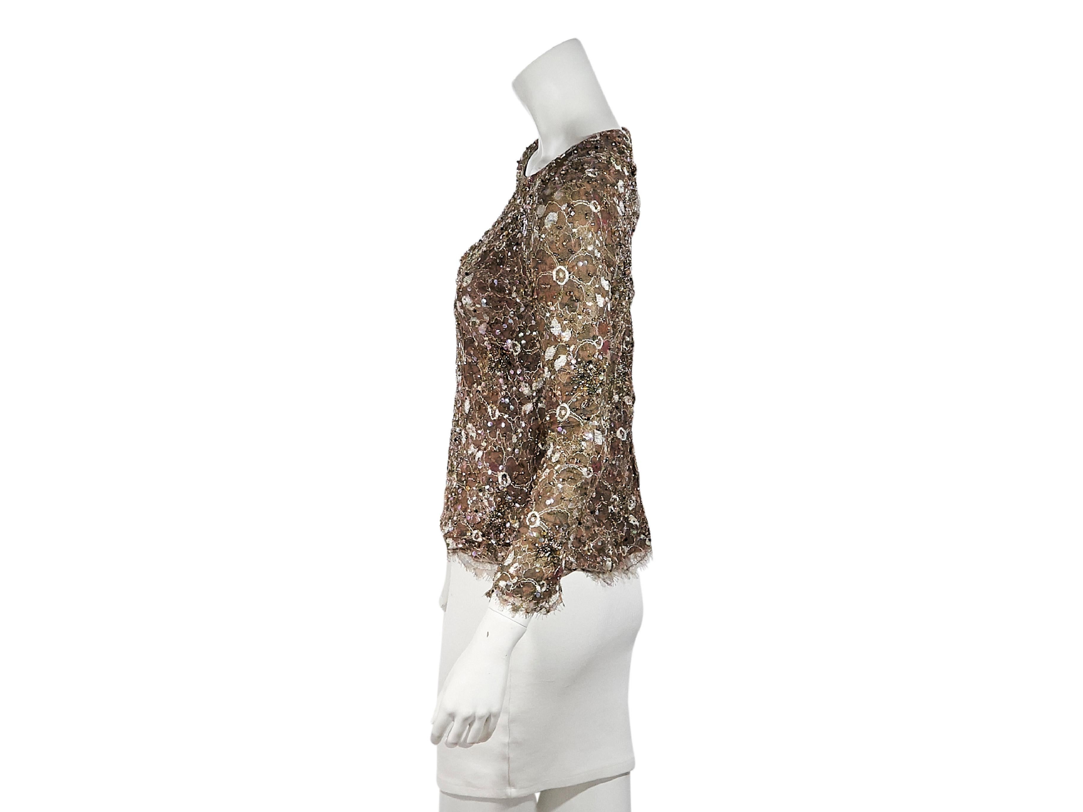 Brown Multicolor Chanel Couture Beaded Lace Top