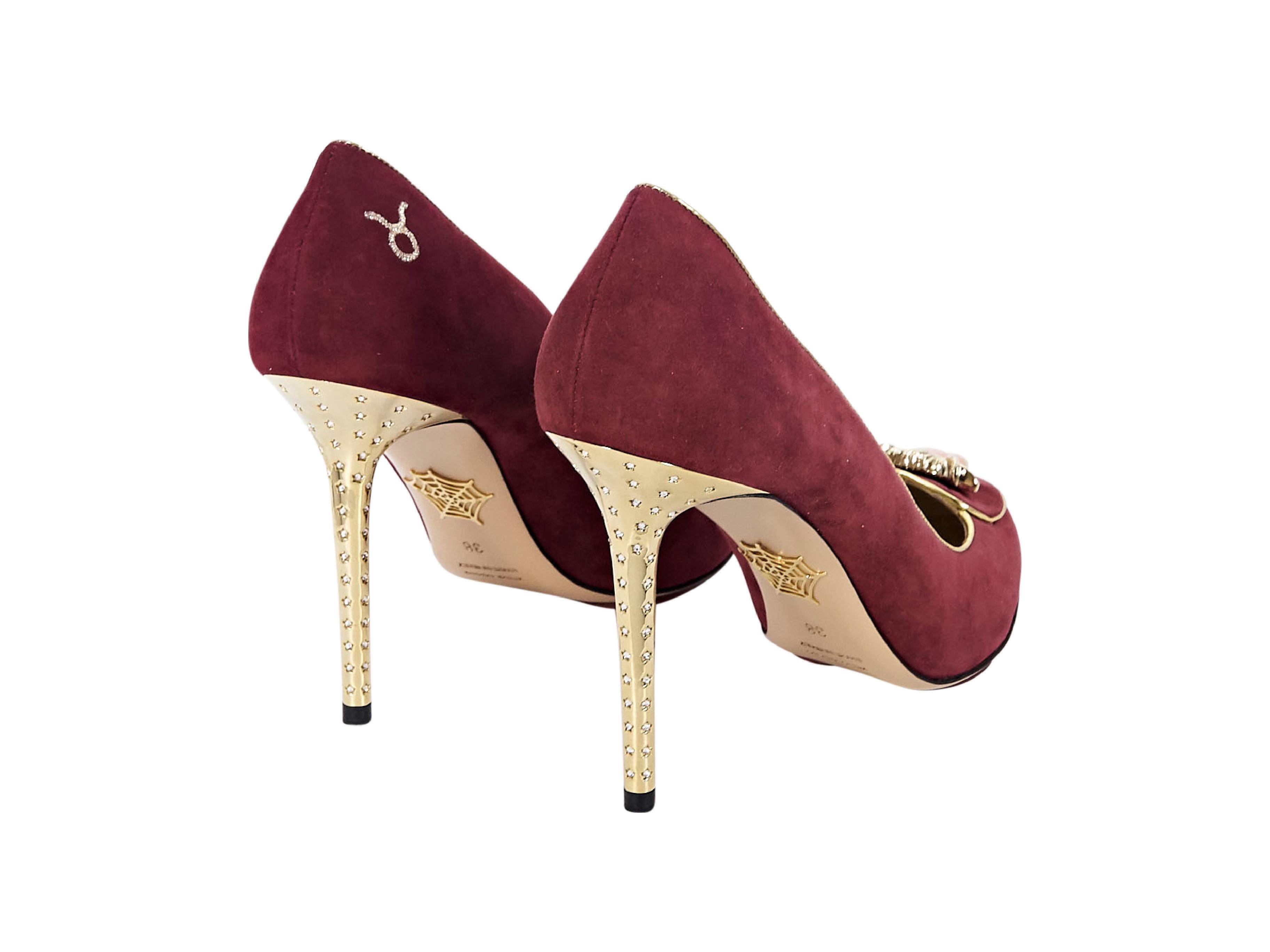 Burgundy Charlotte Olympia Suede Taurus Pumps In Good Condition In New York, NY