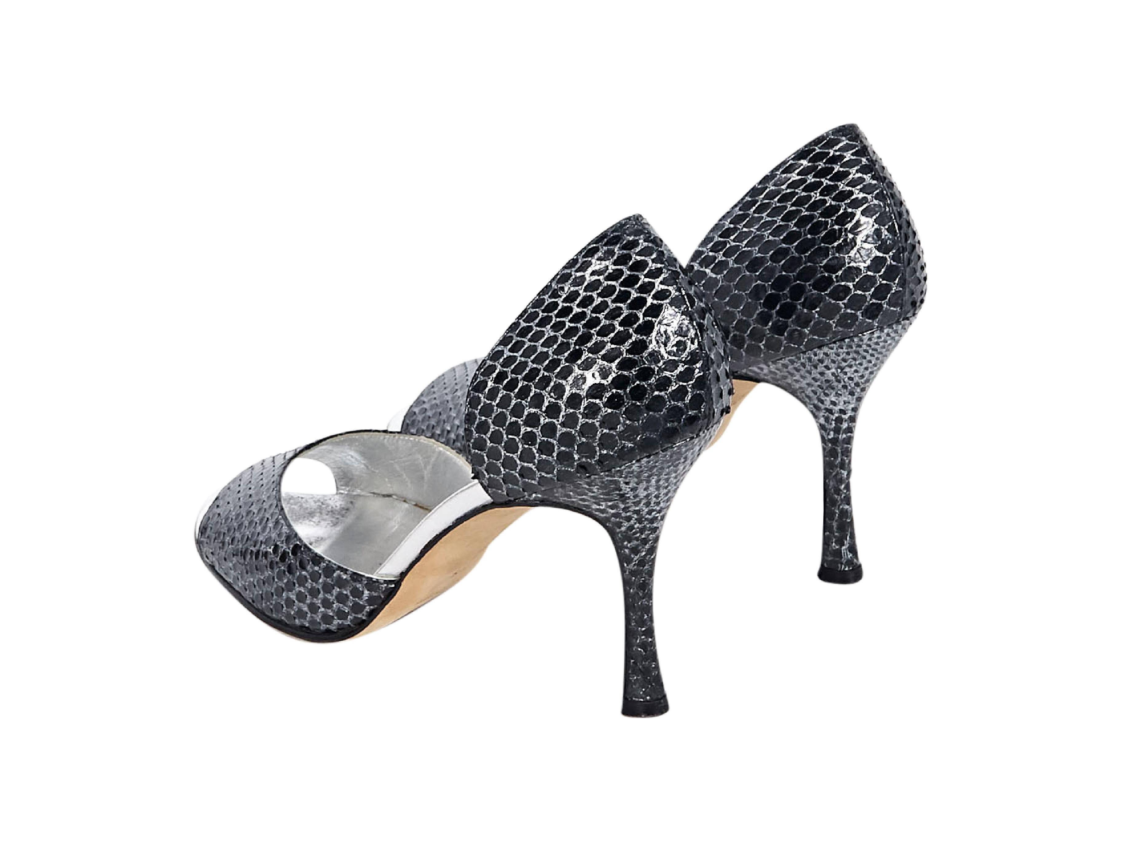 Black & Silver Manolo Blahnik Snakeskin Sandals In Good Condition In New York, NY