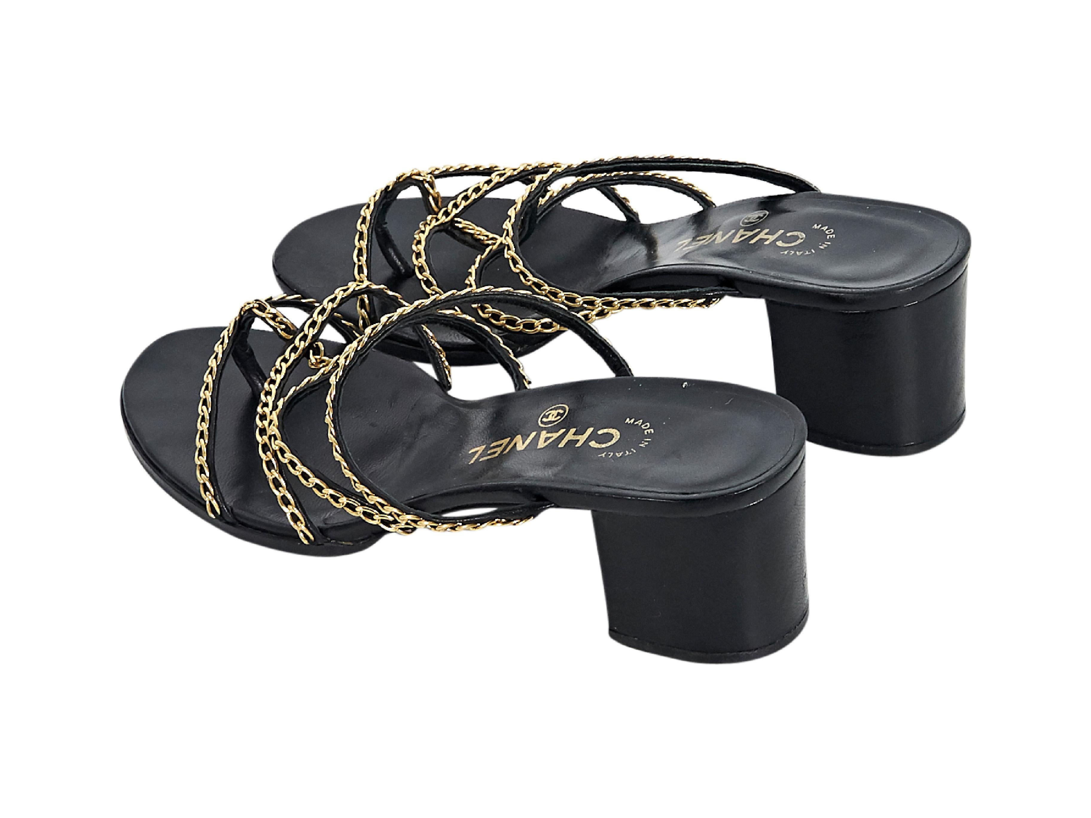Black Chanel Chain-Trimmed Strappy Sandals In Good Condition In New York, NY