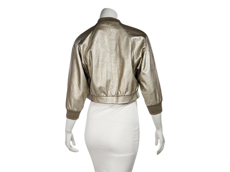 Metallic Silver Brunello Cucinelli Leather Bomber Jacket For Sale at ...