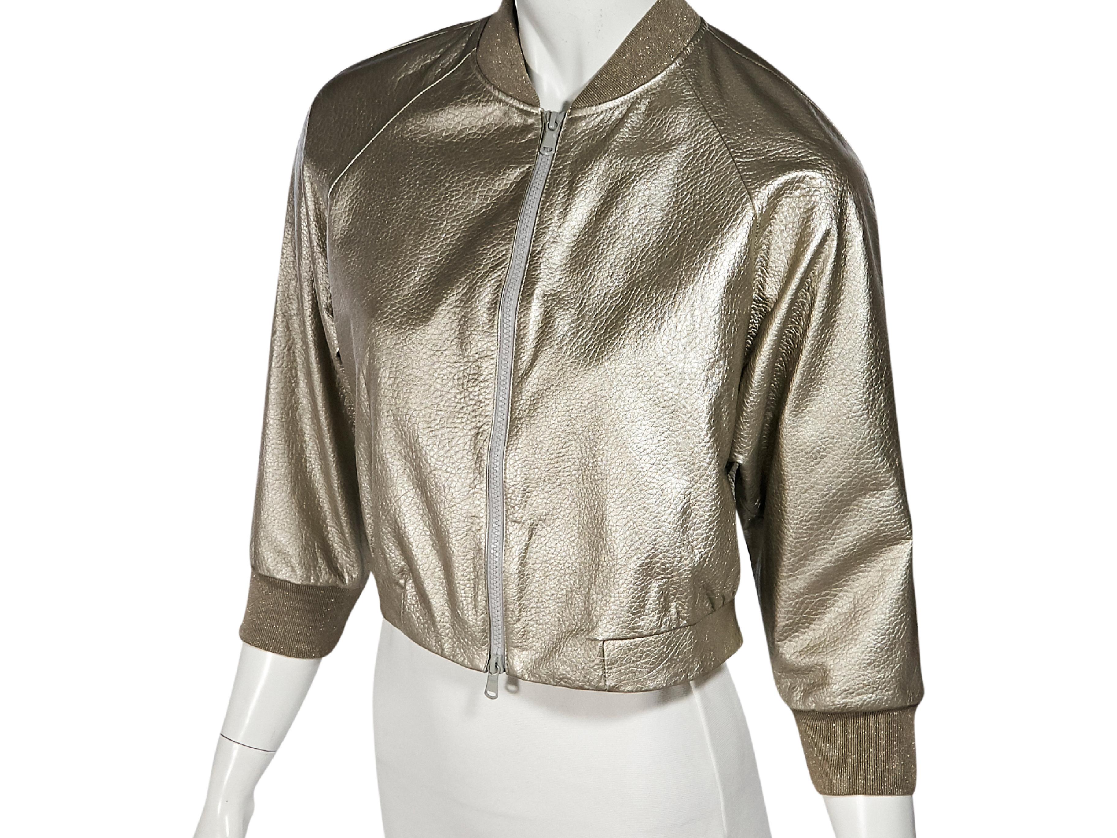 Metallic Silver Brunello Cucinelli Leather Bomber Jacket In Good Condition In New York, NY