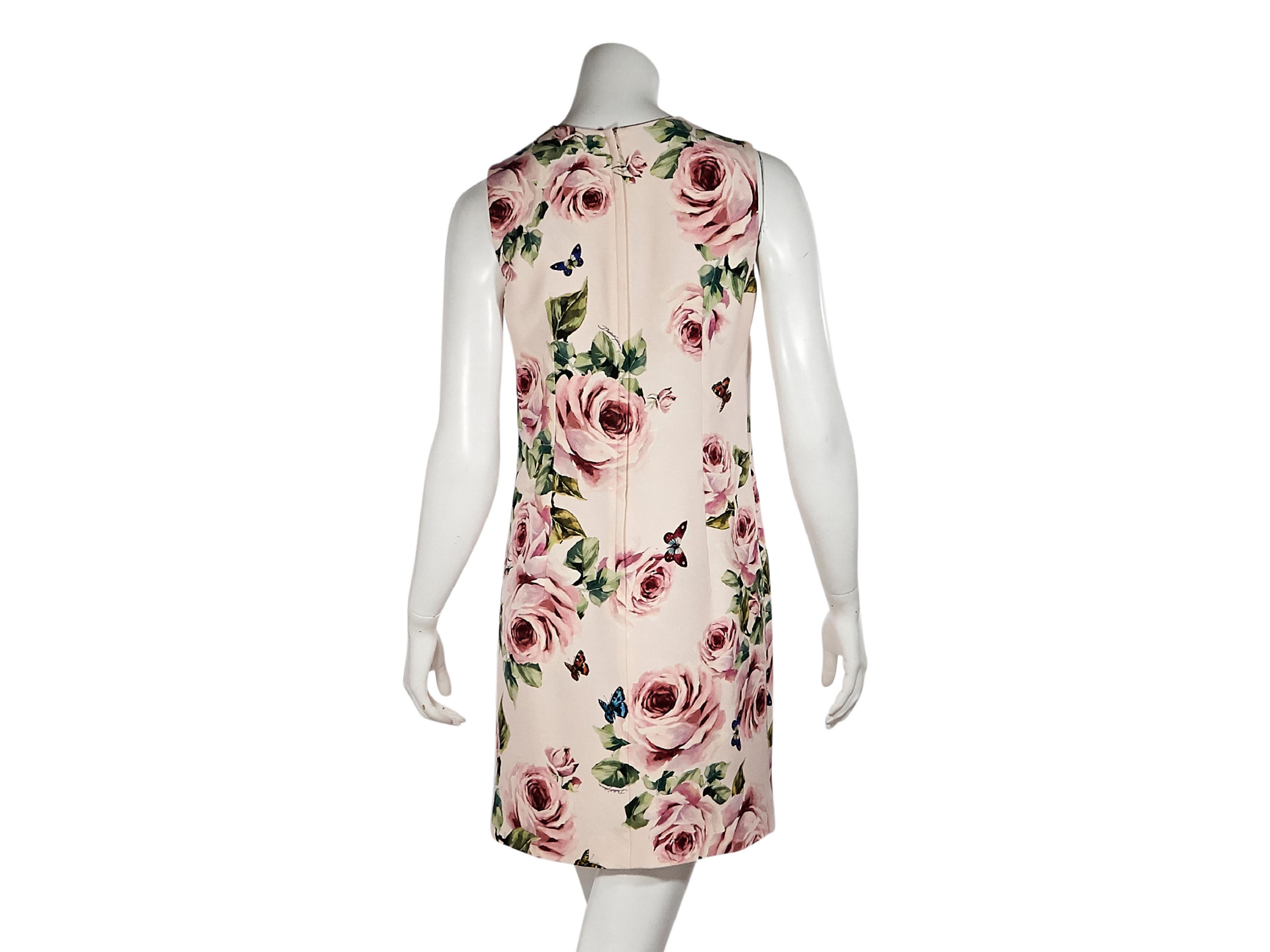 Beige Dolce & Gabbana Pink Floral-Printed Shift Dress