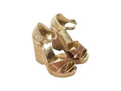 Gold & Brown Jimmy Choo Cork Wedge Sandals