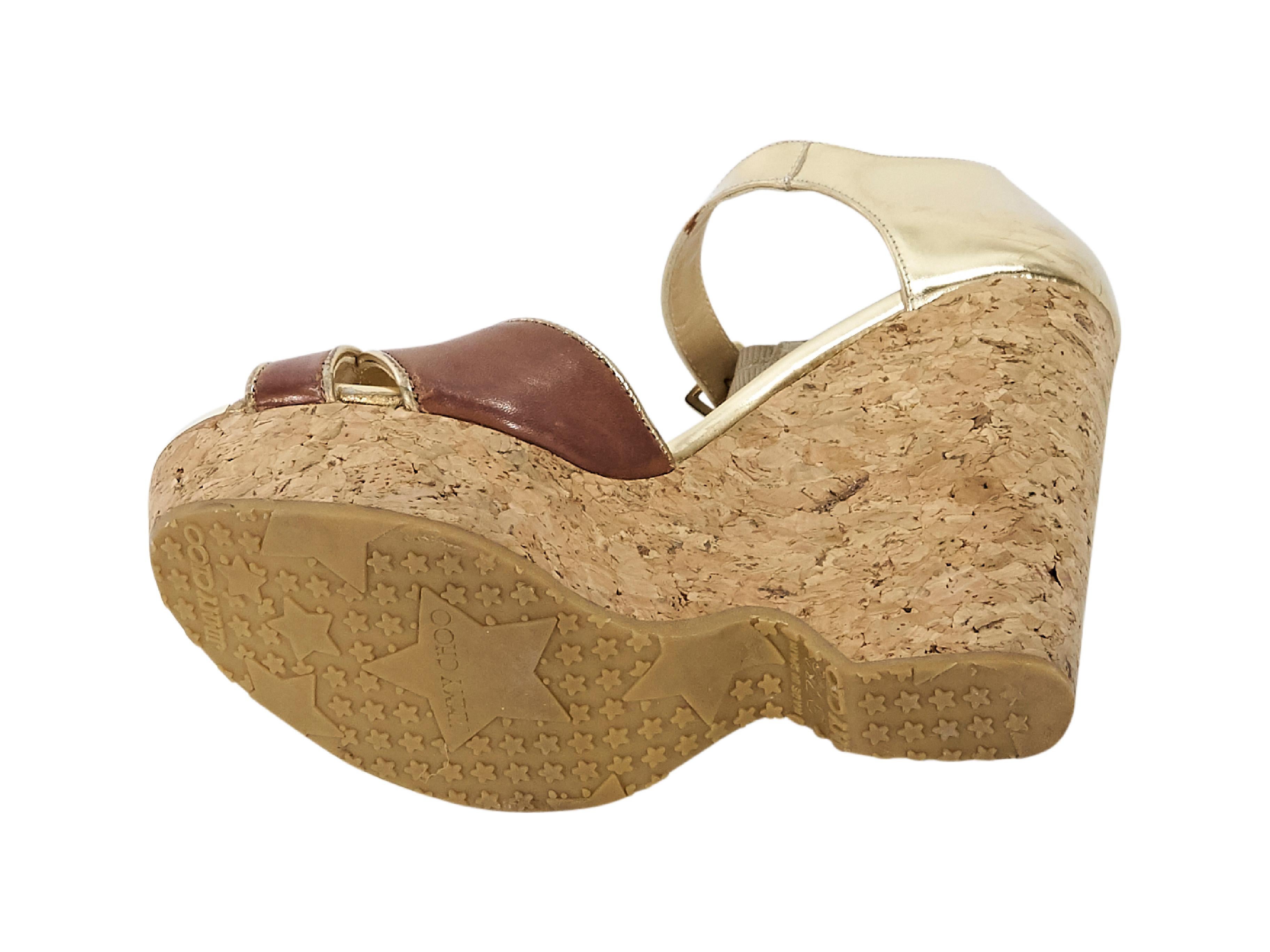 Women's Gold & Brown Jimmy Choo Cork Wedge Sandals