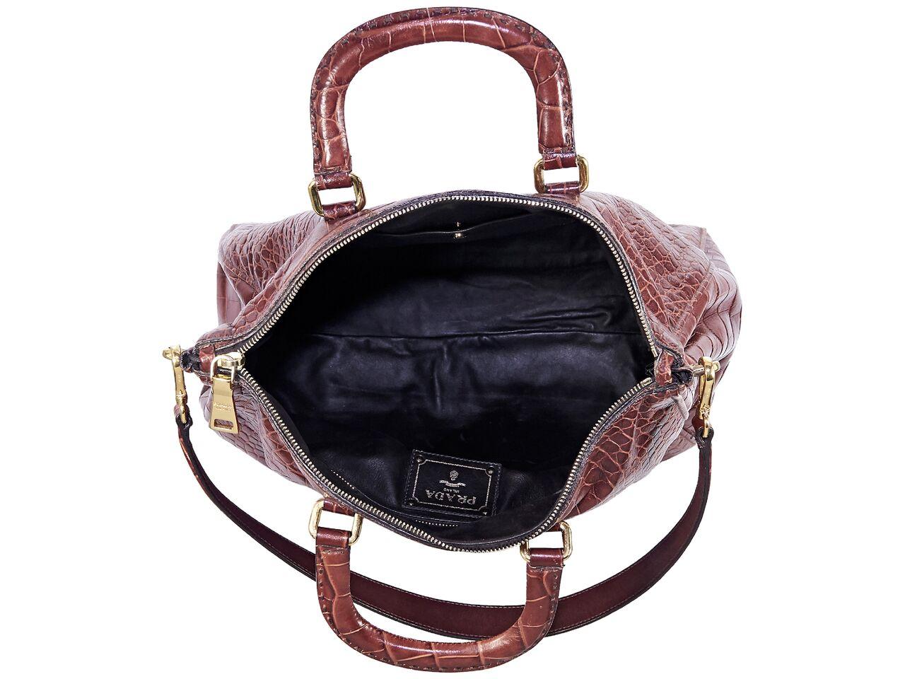 Prada Brown Embossed Large Leather Satchel In Good Condition In New York, NY