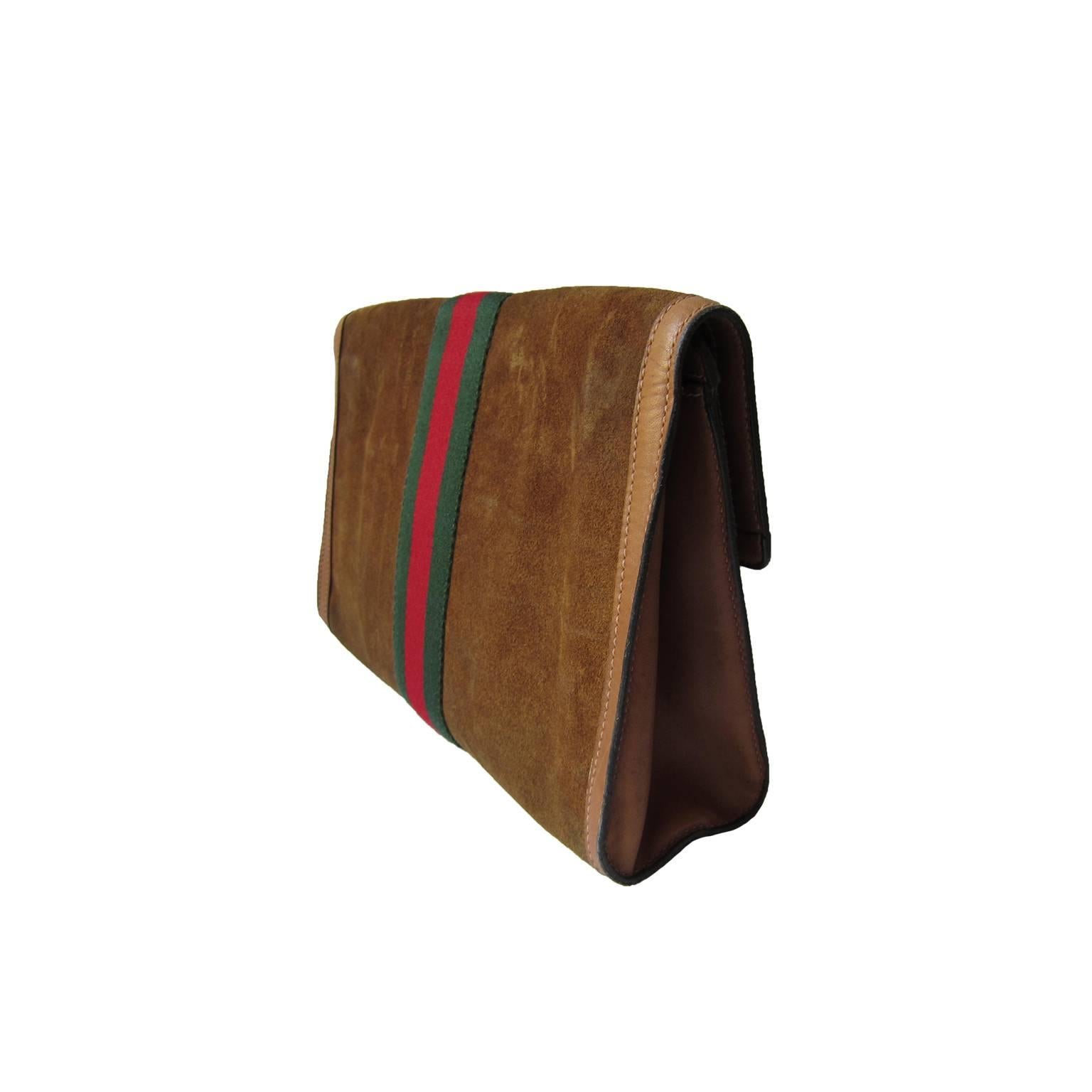 Brown Gucci Classic Suede Clutch Bag 60s