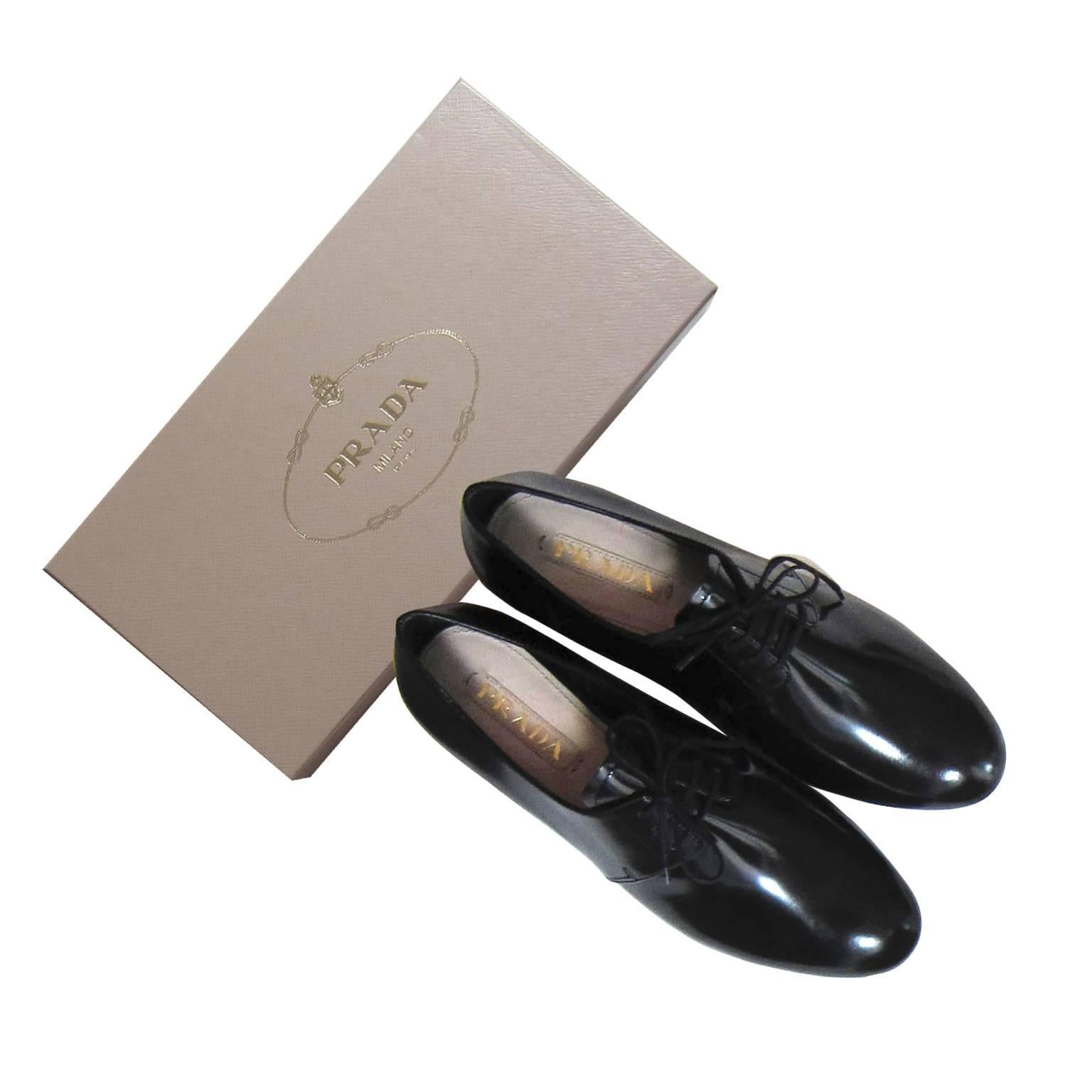 Prada Classic Lace Up Black Shoes New With Box 1