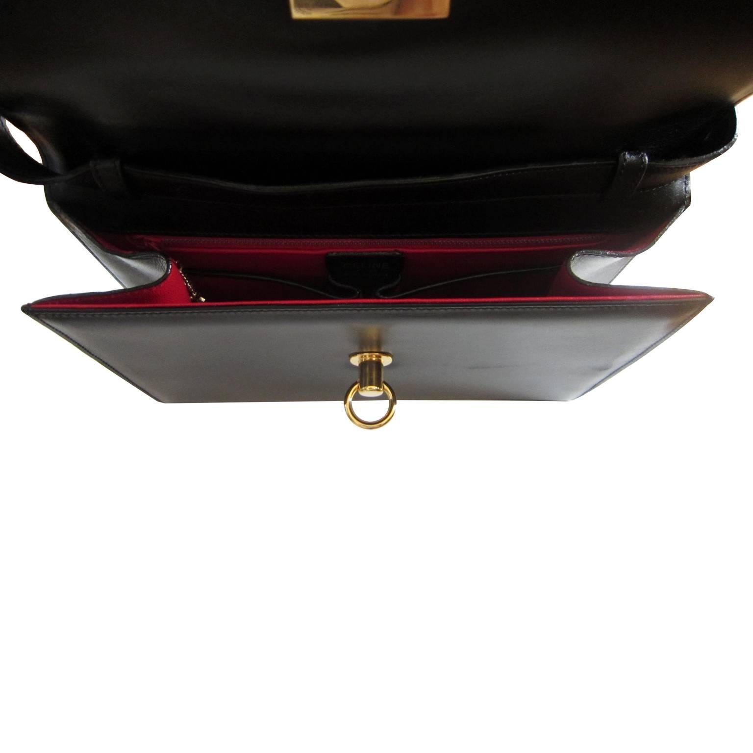 Women's Celine Black Shoulder Clutch Golden Square Bag Vintage 1970s 