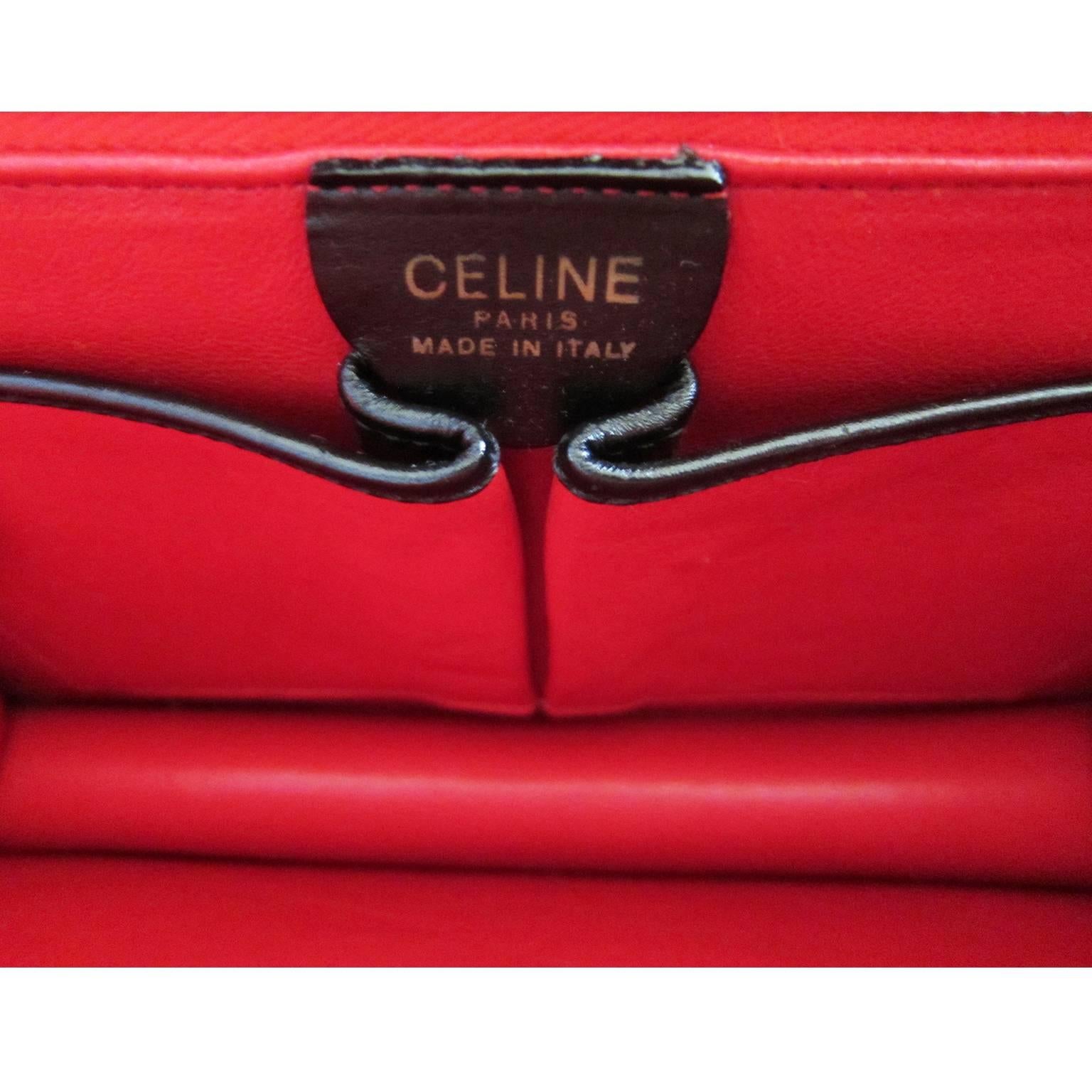 Celine Black Shoulder Clutch Golden Square Bag Vintage 1970s  3