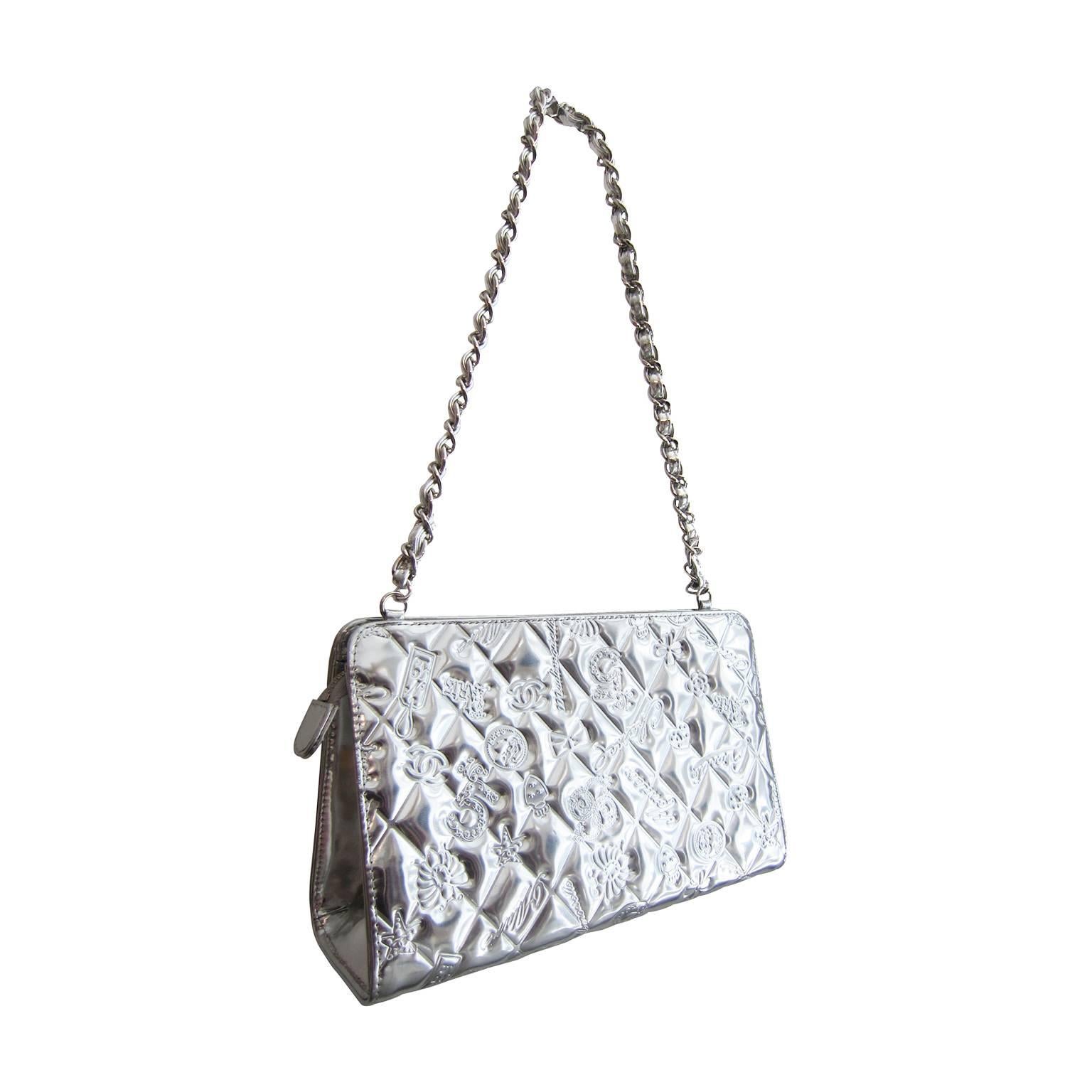 Women's Chanel CC Symbols Metallic Silver Charm Bag 1999
