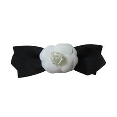 Vintage Chanel Camellia Black Bow Hair Pin Barrette 