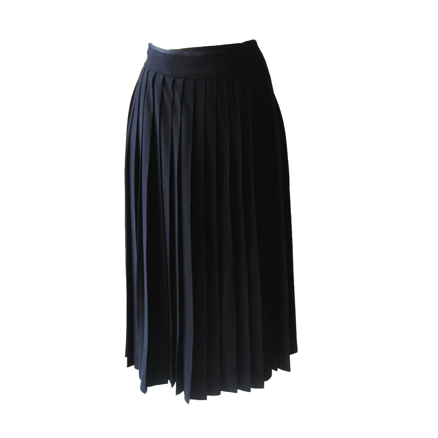 Women's Yves Saint Laurent Black Pleated Skirt 1970s