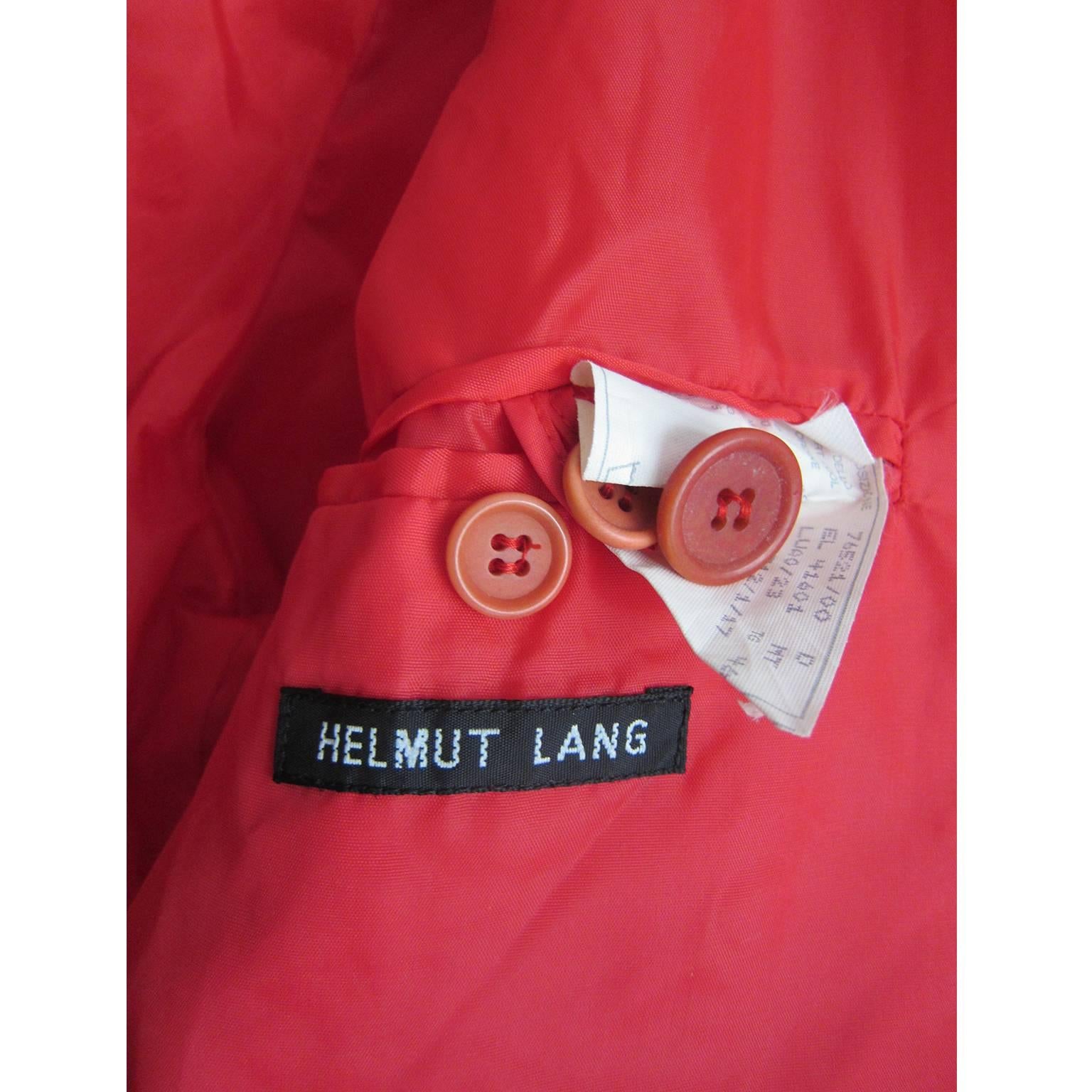 Helmut Lang Bi Colour Stripe Detail Red Nylon Coat 1997 For Sale 1