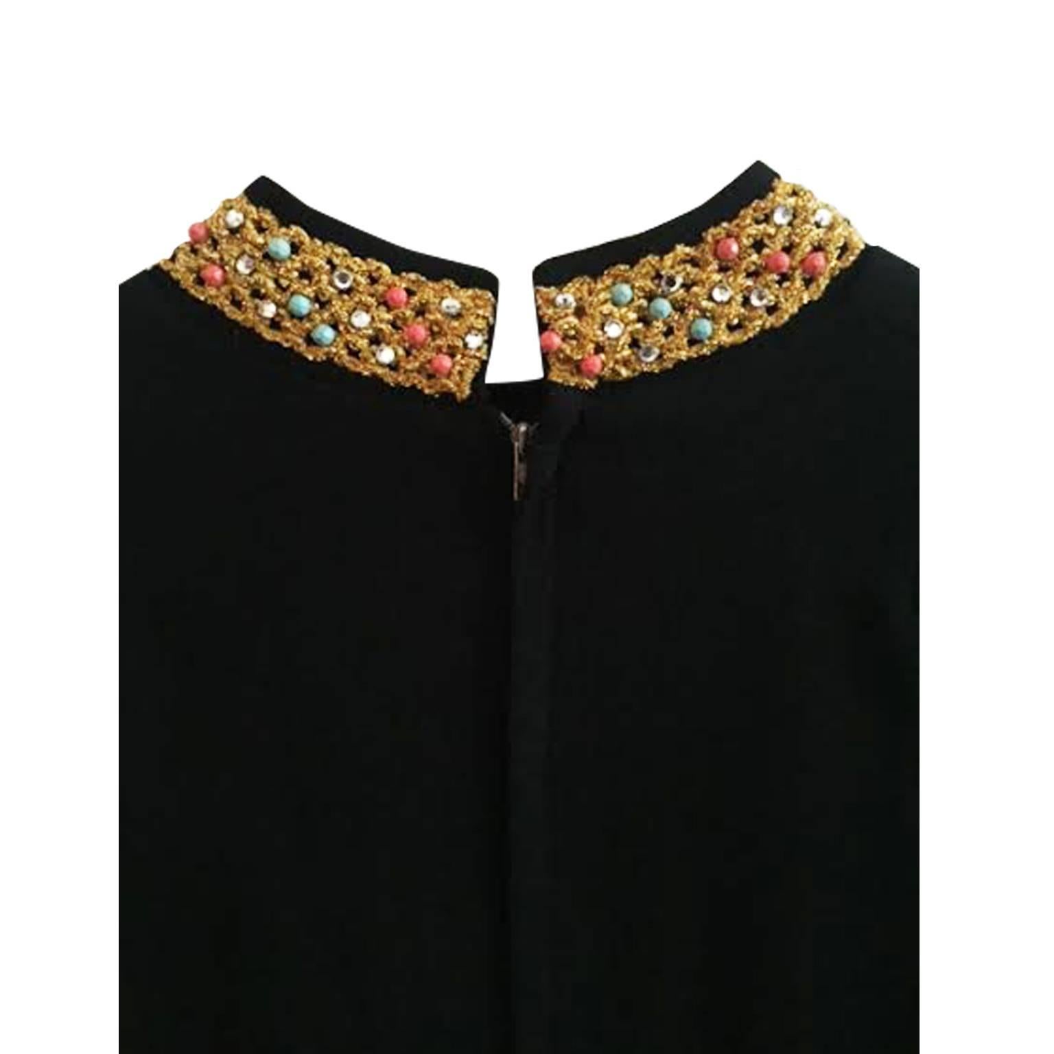 Black Mini Dress Golden Crochet 1960s In Excellent Condition In Berlin, DE