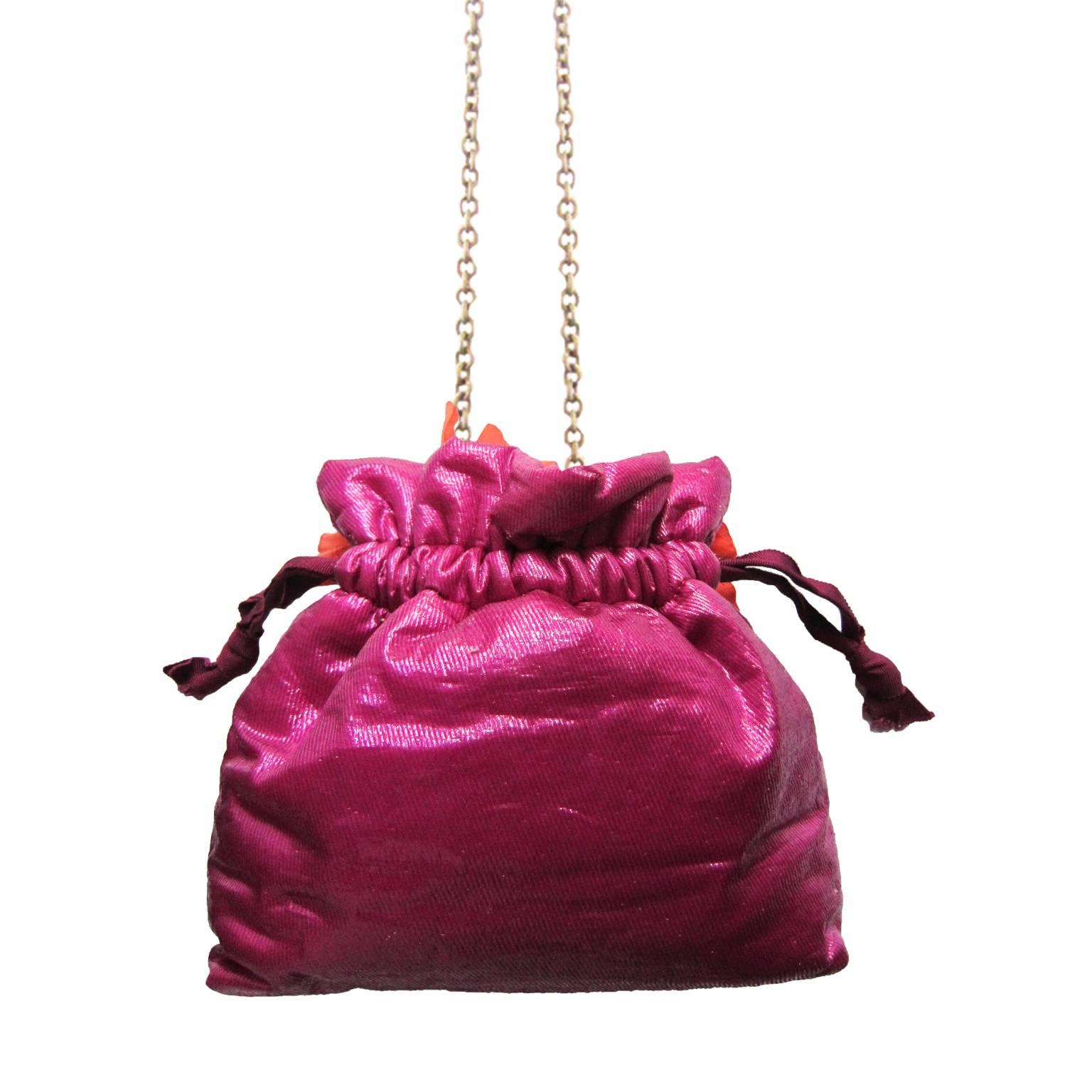 Women's Lanvin Pink Purse Bag Orange Flower 