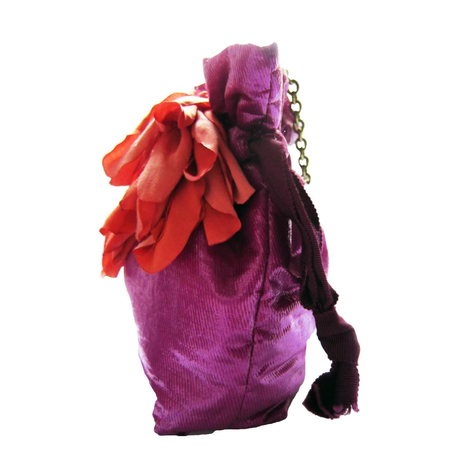 Red Lanvin Pink Purse Bag Orange Flower 