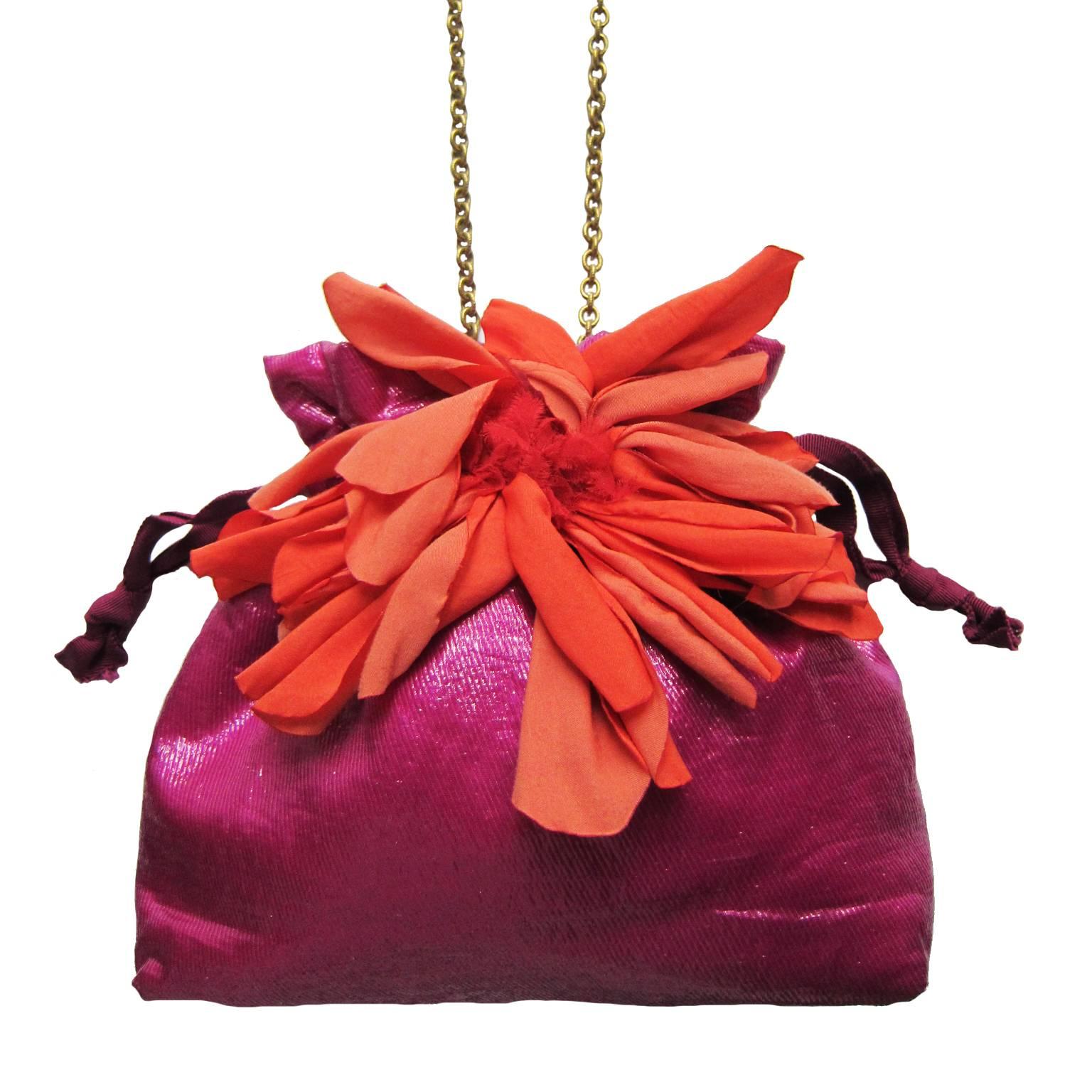 Lanvin Pink Purse Bag Orange Flower  In Excellent Condition In Berlin, DE