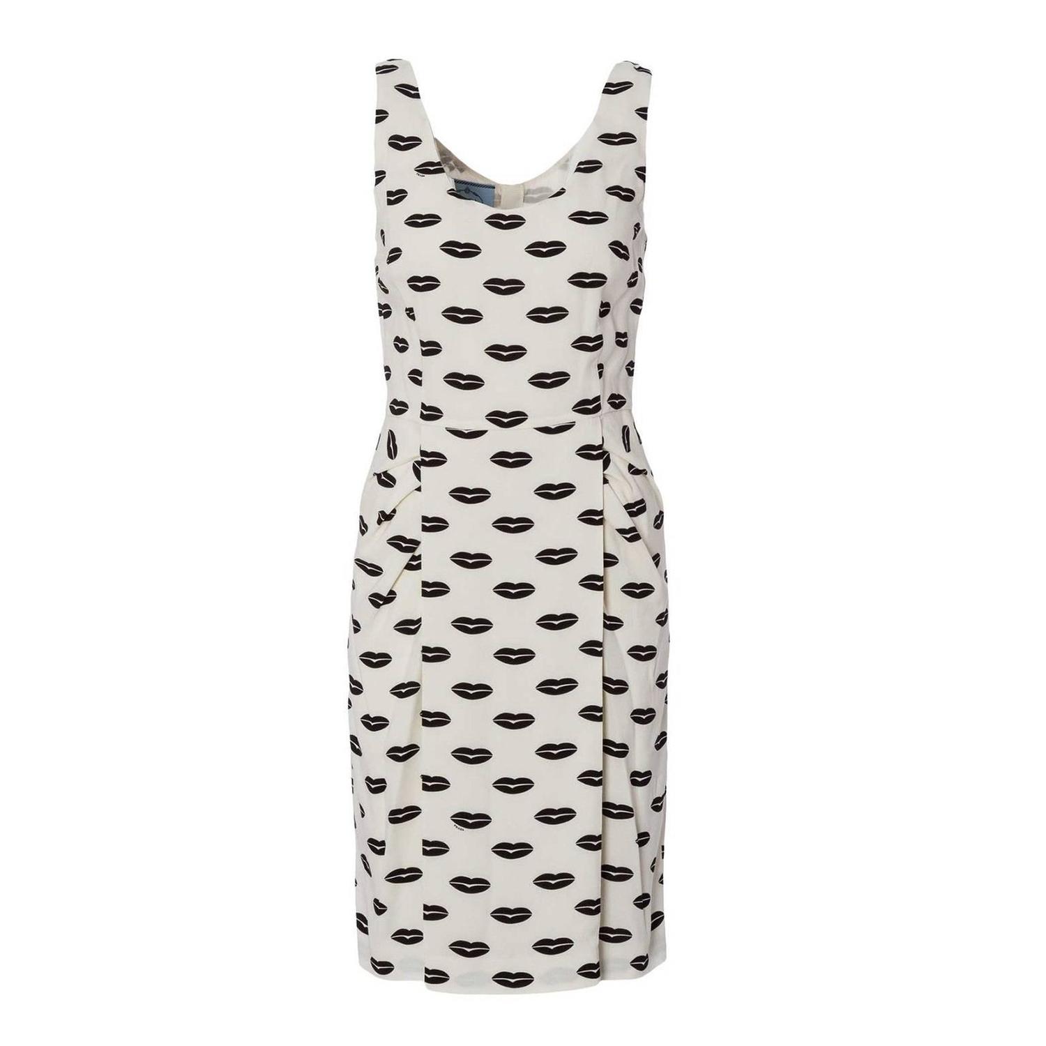 Prada Red and White Surrealist Lip Print Sleeveless Cotton Dress ...