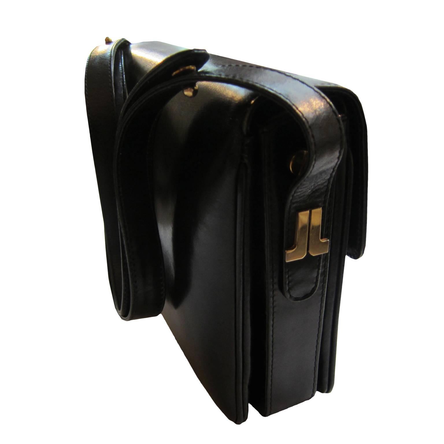 Lanvin Black Leather Box Shoulder Bag 70s In Good Condition In Berlin, DE