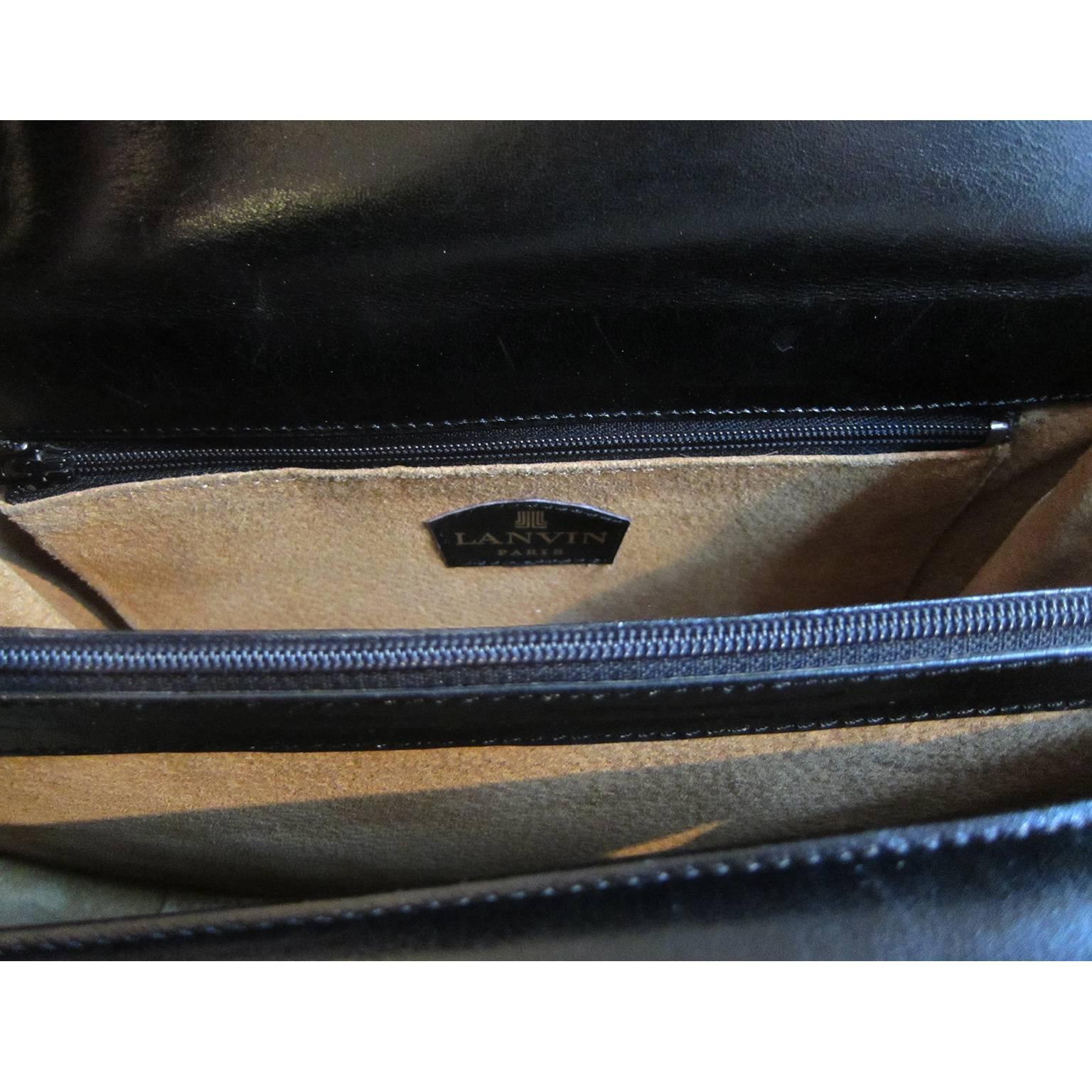 Women's Lanvin Black Leather Box Shoulder Bag 70s