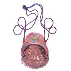 Violet Pink Crochet Purse Engraved Flowers 70s
