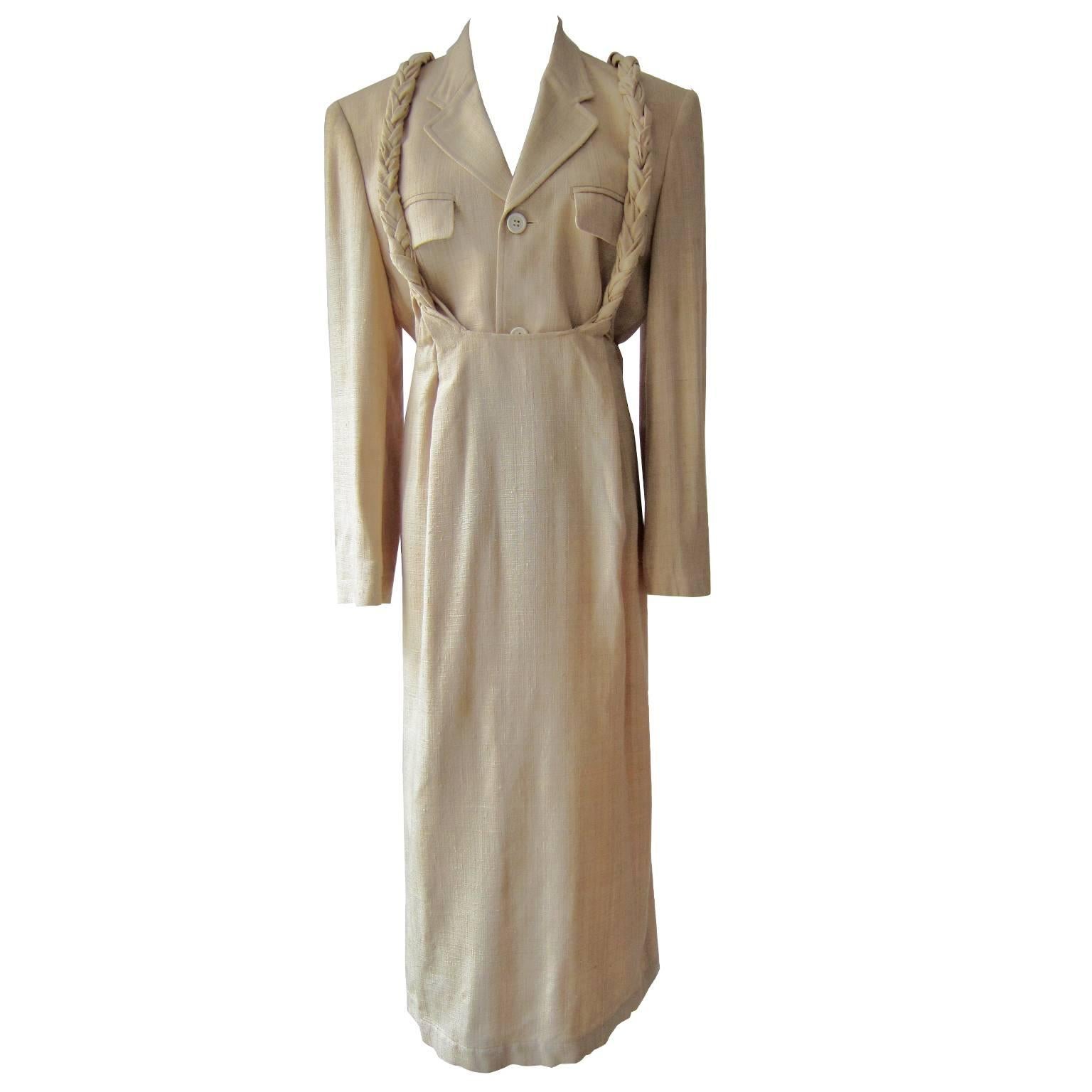 Comme des Garcons Tricot Beige Silk Ensemble AD1991 For Sale