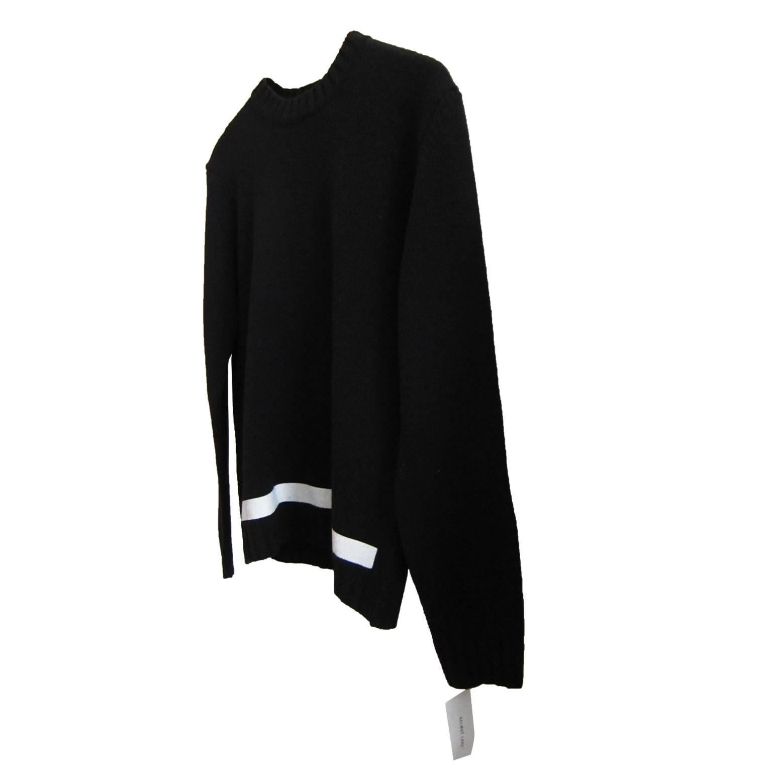 Helmut Lang black wool jumper from 1997. With white painted stripe on front.
Dead stock / New With Tag. An amazing archival piece in unworn condition.
Original size : M
 