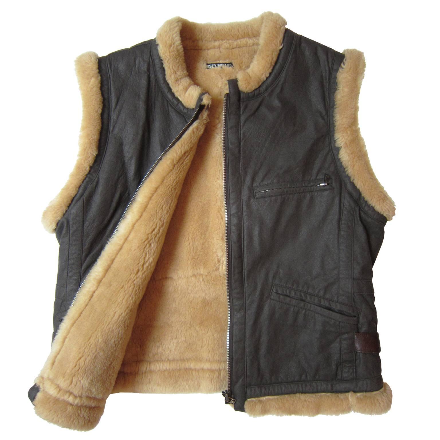 Issey Miyake Wool Brown Zip Vest  For Sale