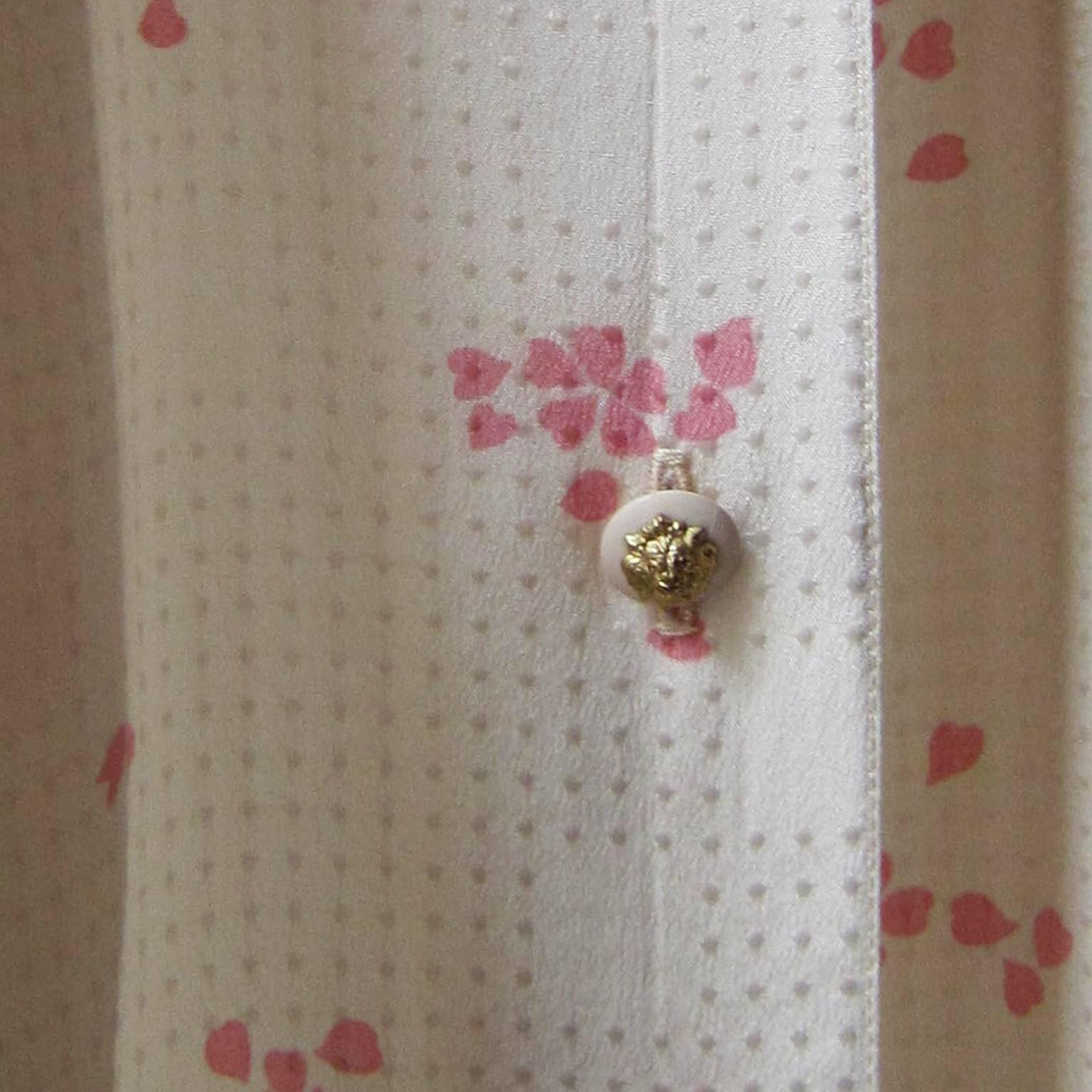 Chanel Cherry Blossom Silk Dress Lion Buttons 1970s 1
