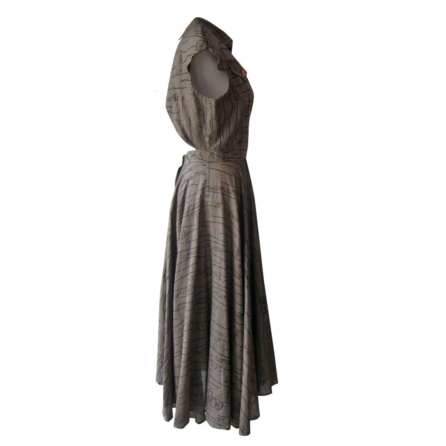 Black Zandra Rhodes II  Linen Cotton Open Back Dress 1980s For Sale