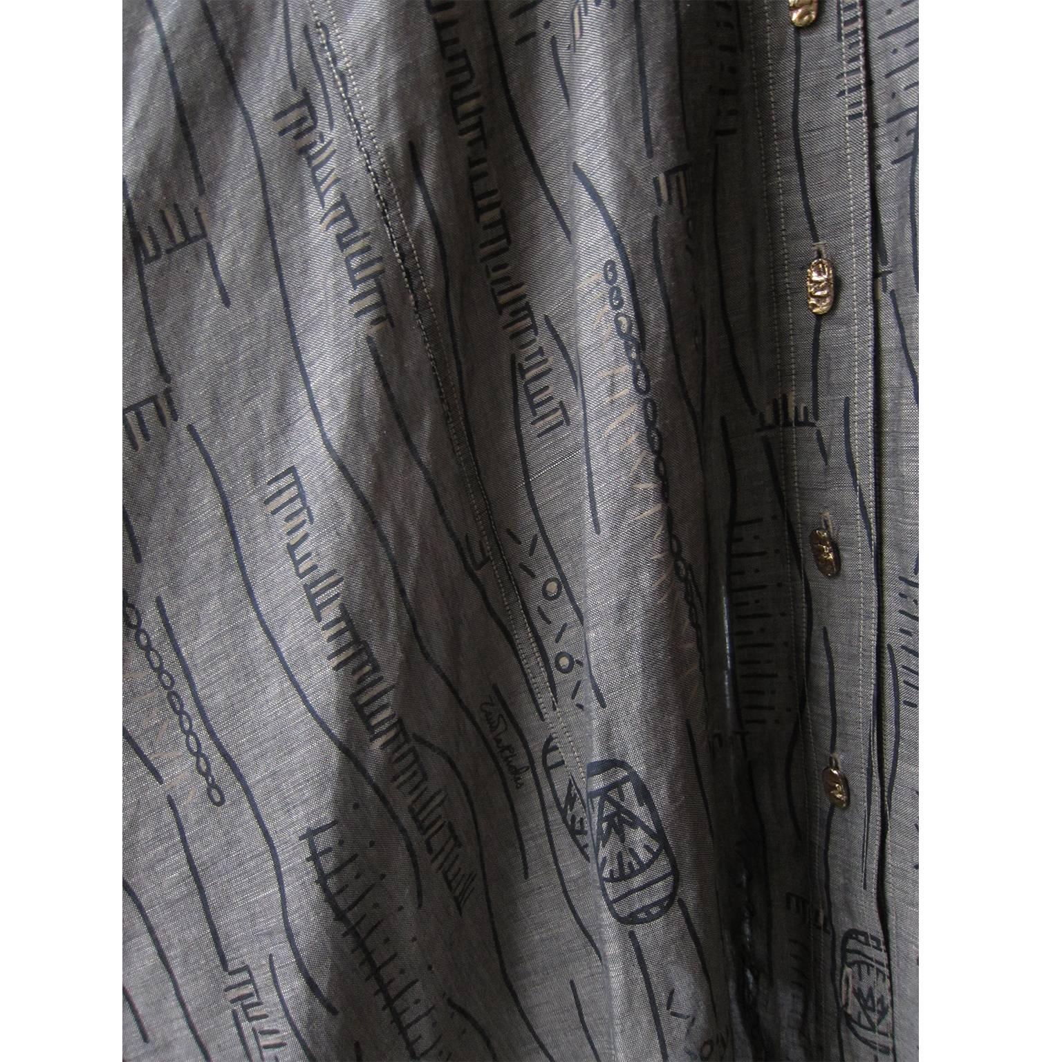 Women's Zandra Rhodes II  Linen Cotton Open Back Dress 1980s For Sale