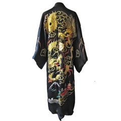 Vintage Golden Dragon Fuku Ryu Kimono Robe, 1940s