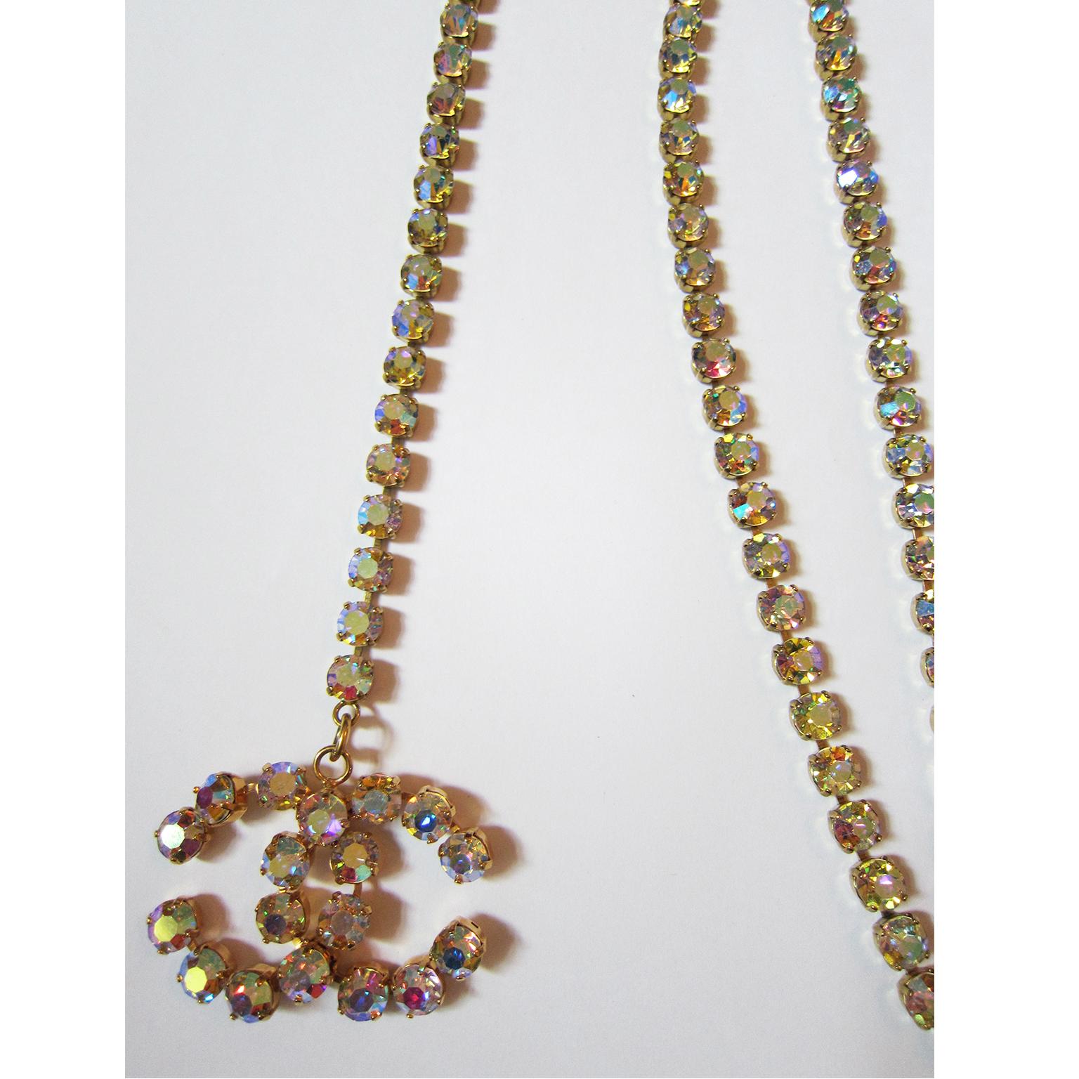 Gray Chanel Aurora Stone Chain Belt with CC Logo, S / S 1995