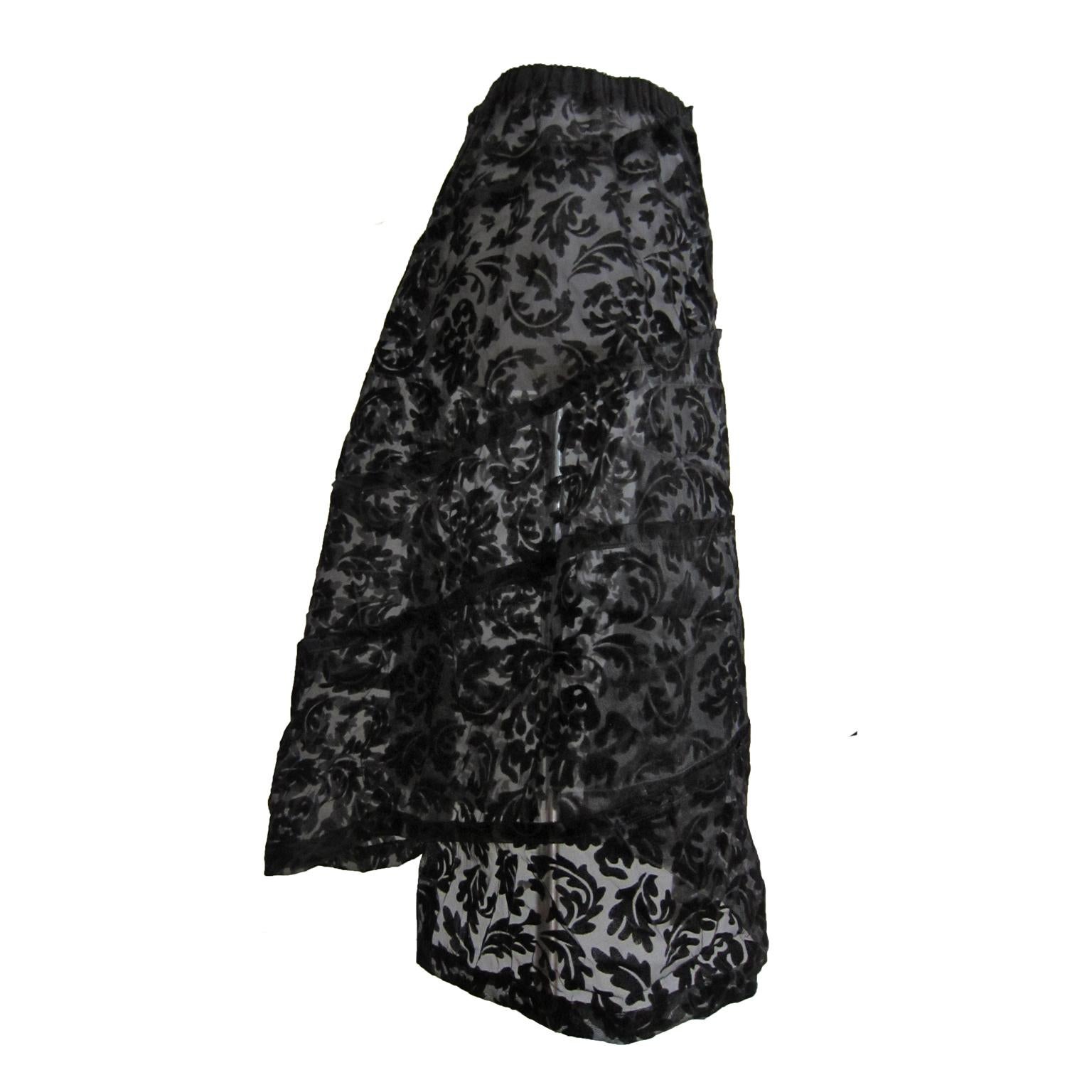 Women's Comme des Garcons Spiral Black Floral Flare Skirt AD 2003