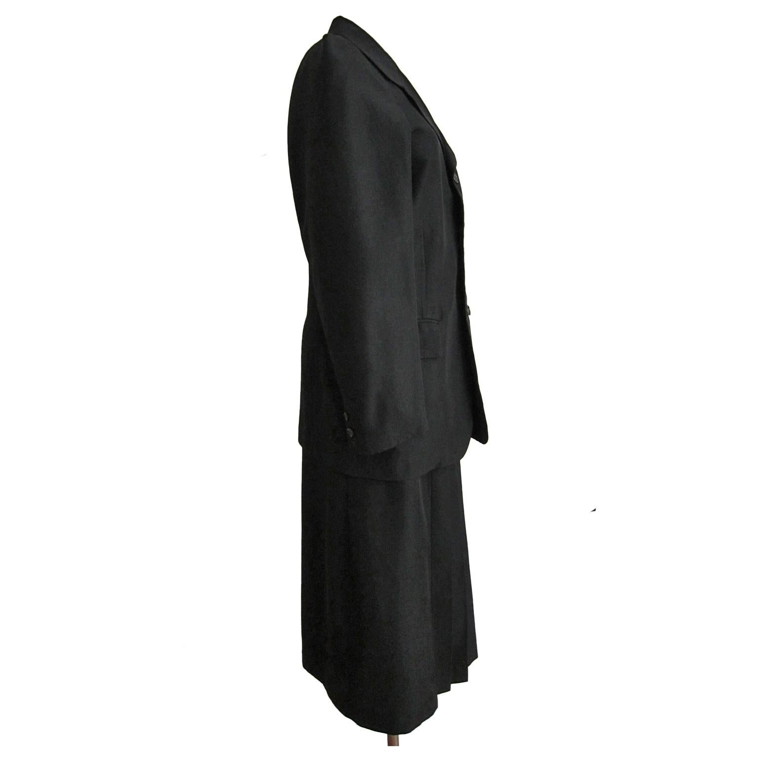 Black Comme des Garcons Square Shoulder Jacket Skirt Suits AD 1989 