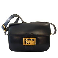 Vintage Celine Diffusion 1970's Shoulder Gold Horse Carriage Box Bag