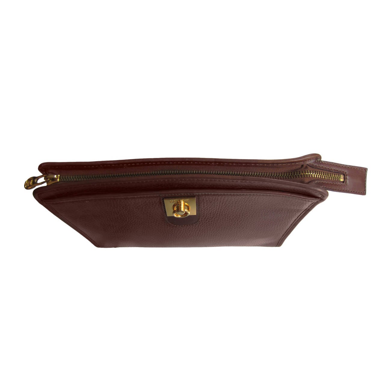 Celine 1970's Dark Brown Clutch Golden Square Bag In Excellent Condition In Berlin, DE