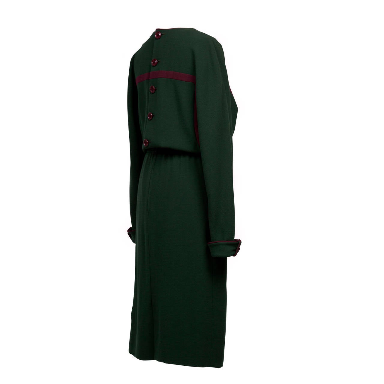 Valentino 1980's Dress Moss Green Bordeaux Stripe 1