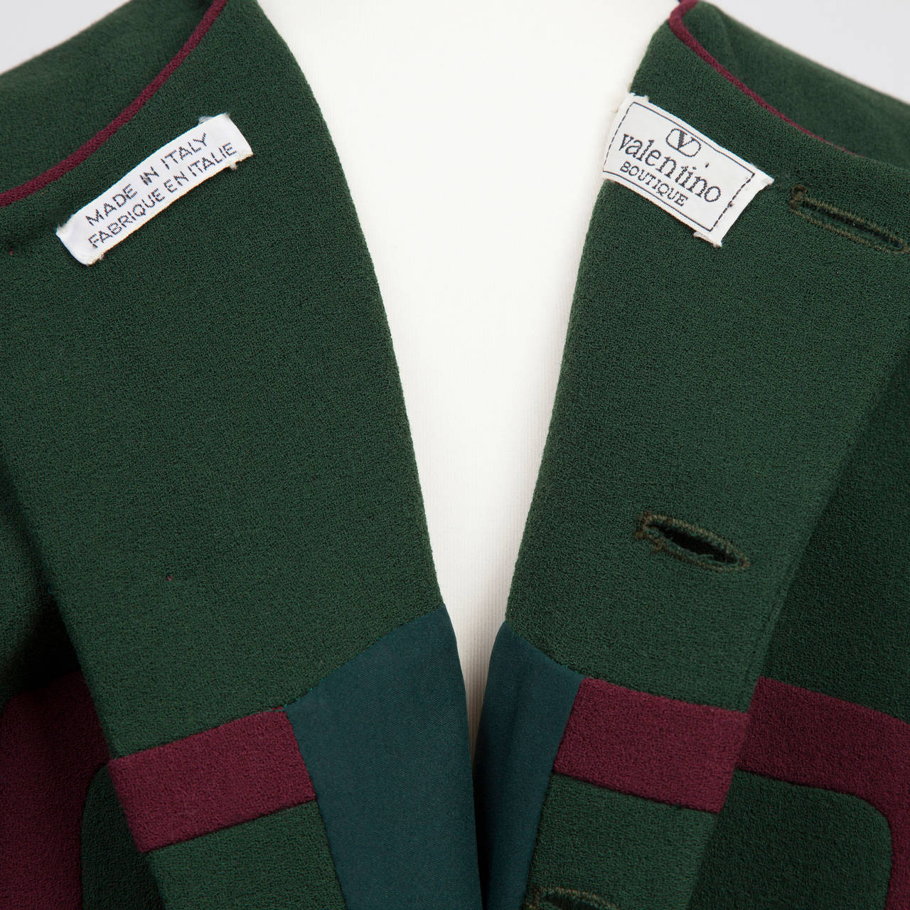 Valentino 1980's Dress Moss Green Bordeaux Stripe 3