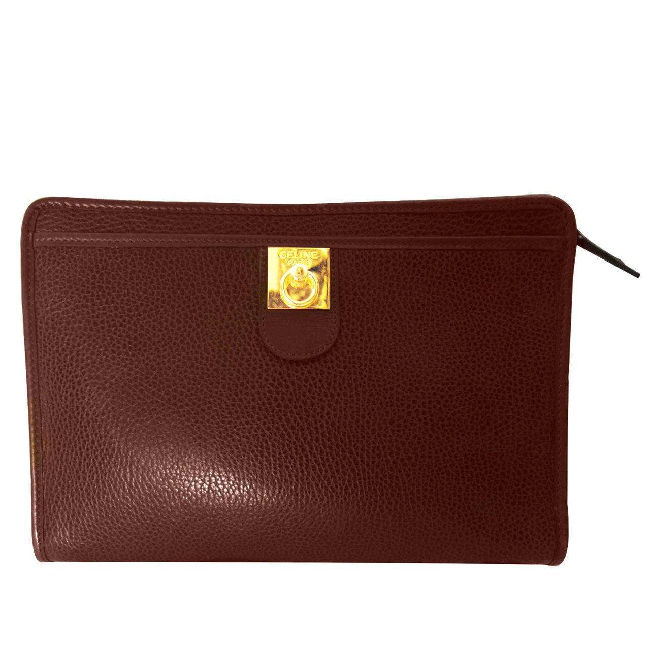 Celine 1970's Dark Brown Clutch Golden Square Bag