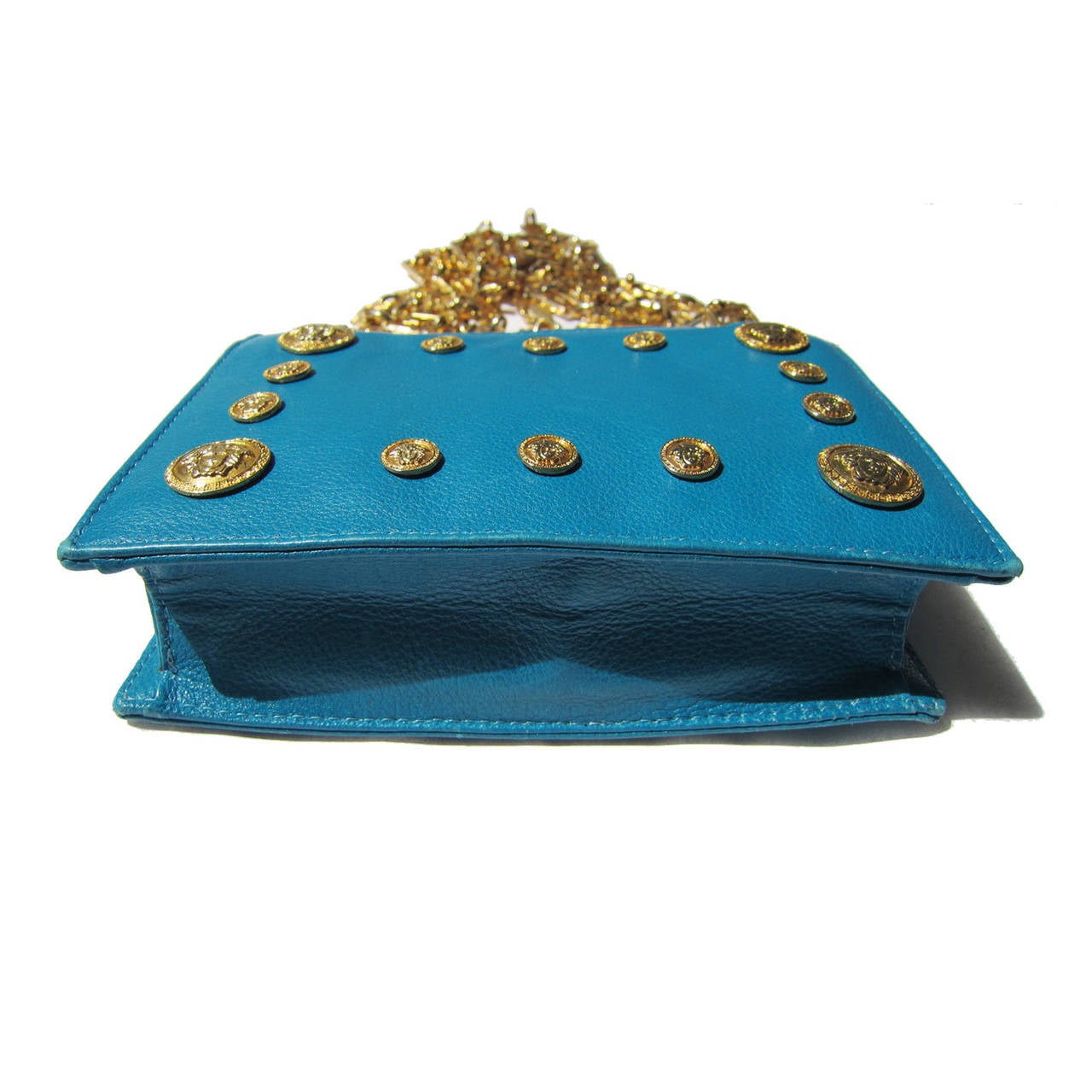 Women's Gianni Versace Couture Rare Turquoise Gold Medusa Chain bag For Sale