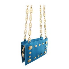 Gianni Versace Couture Rare Turquoise Gold Medusa Chain bag