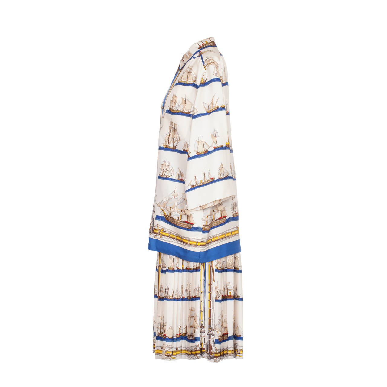 60s Hermes Yacht Silk Blouse Skirt Set For Sale 1