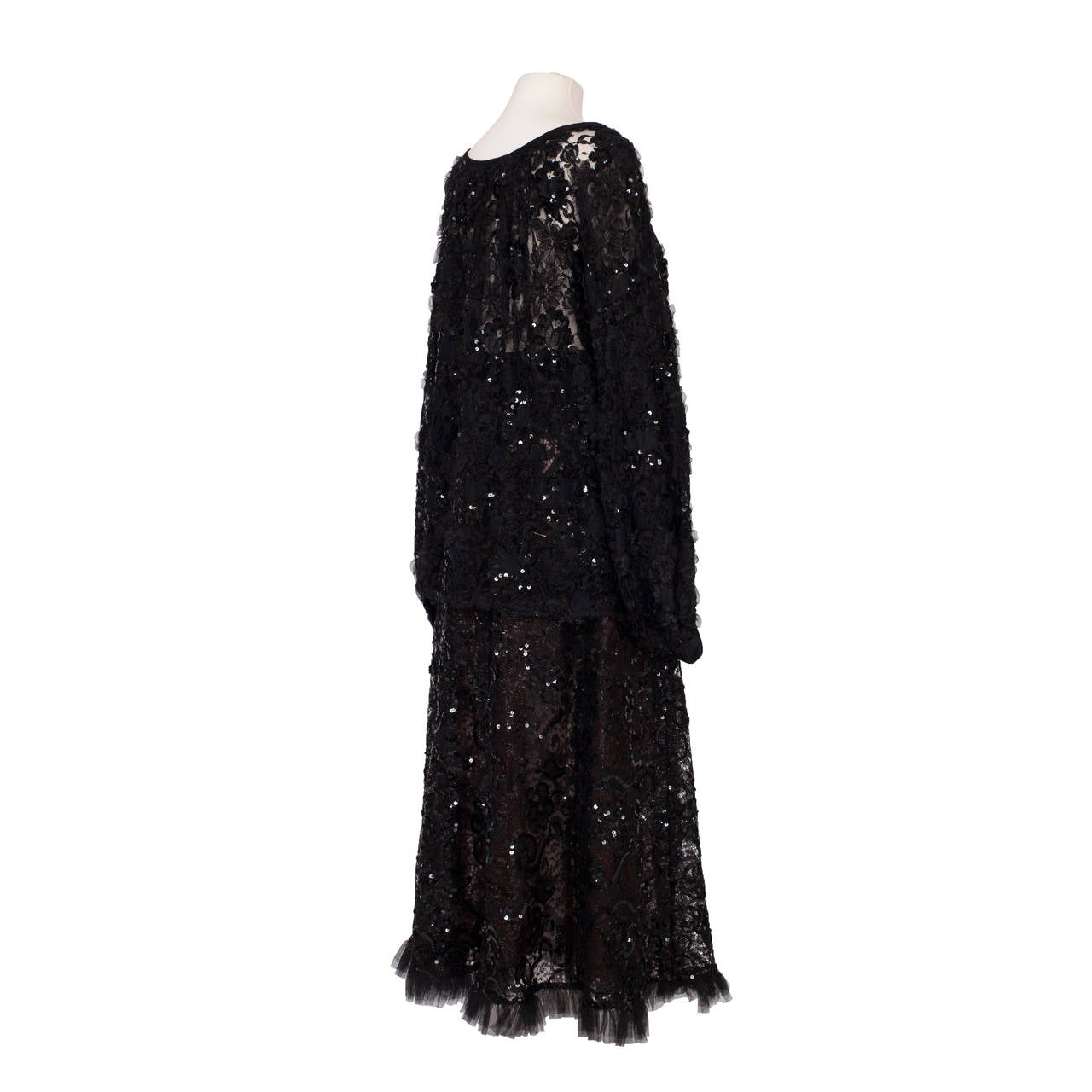 Yves Saint Laurent Black Lace Paillette Ensemble 70's 4