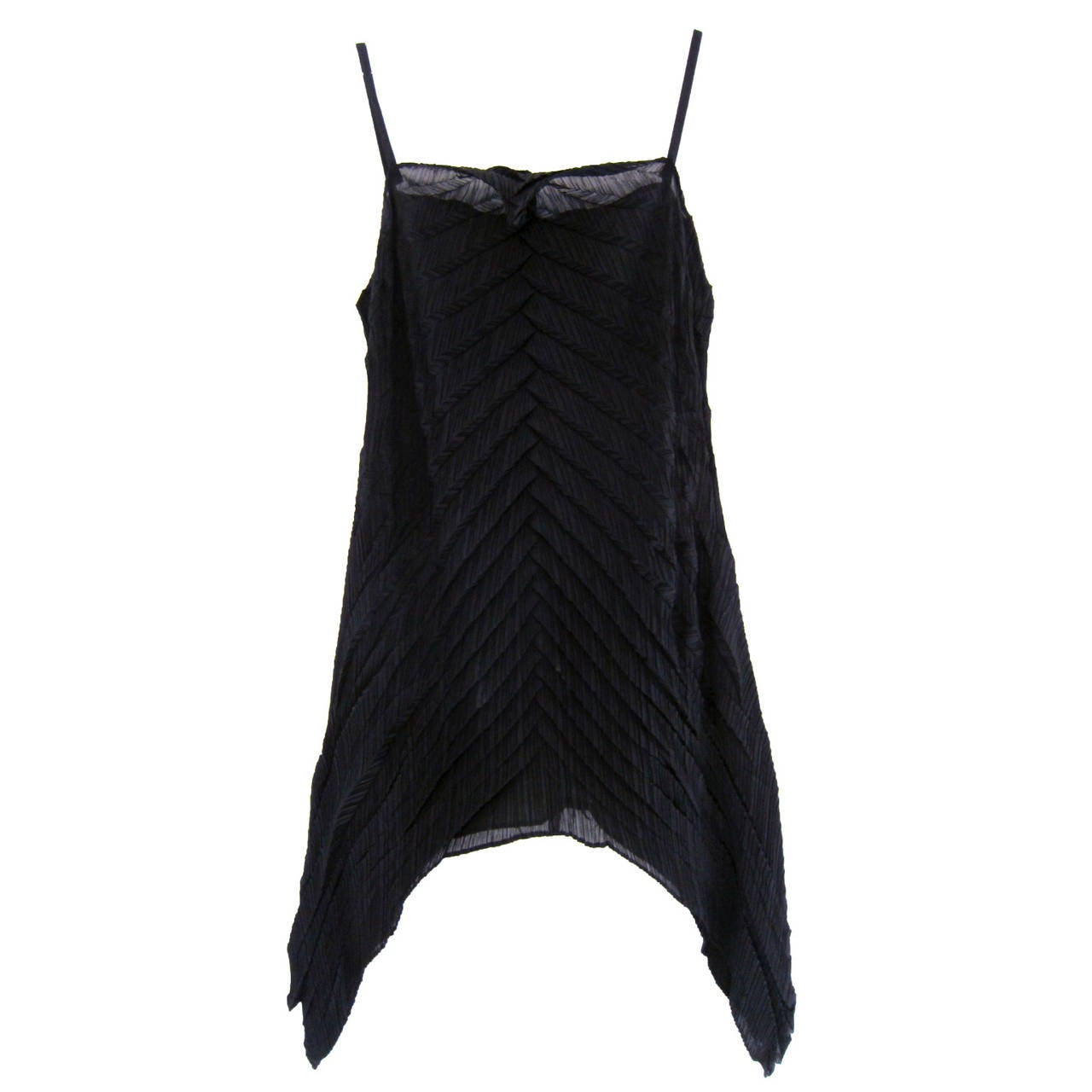 Issey Miyake Pleated Diagonal Top Black Tank Dress For Sale at 1stDibs