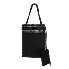 Helmut Lang Woven Tote Leather Black Purse 90's