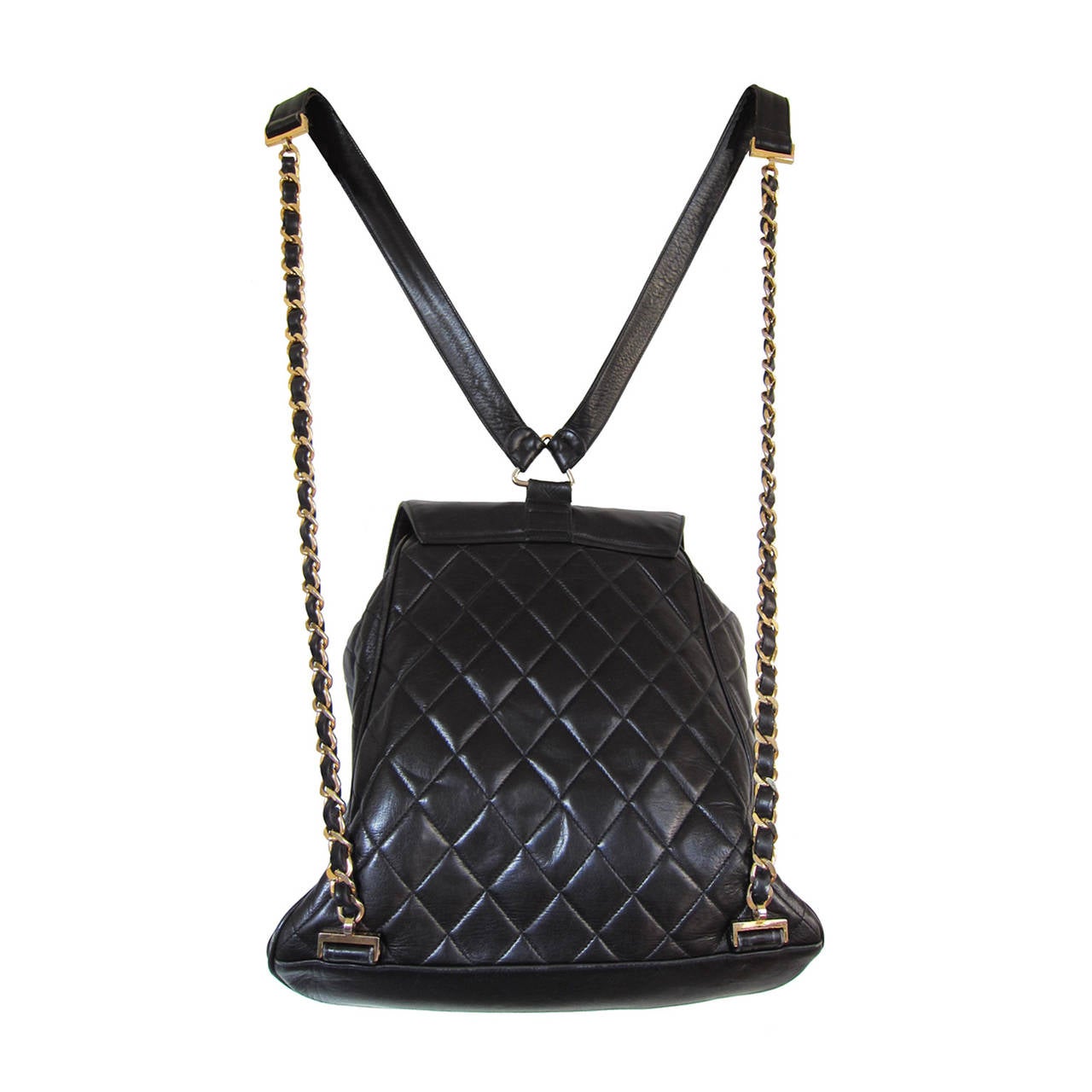 Women's Chanel Black Quilted Backpack Chain 1985